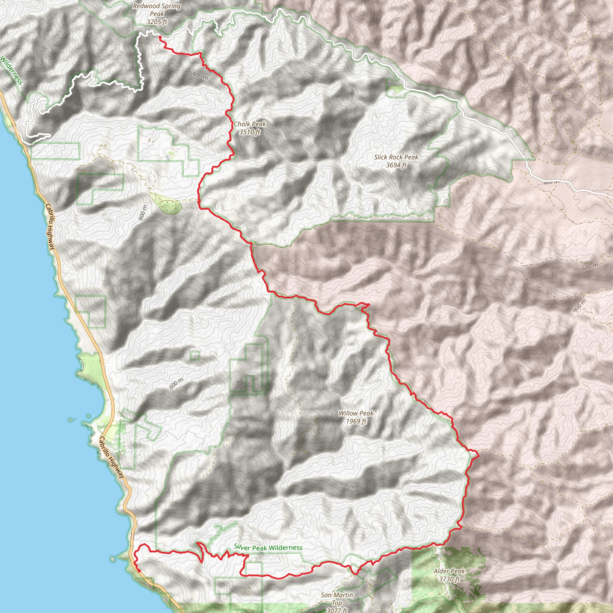 Los Burros Road to South Coast Ridge Road mobile static map