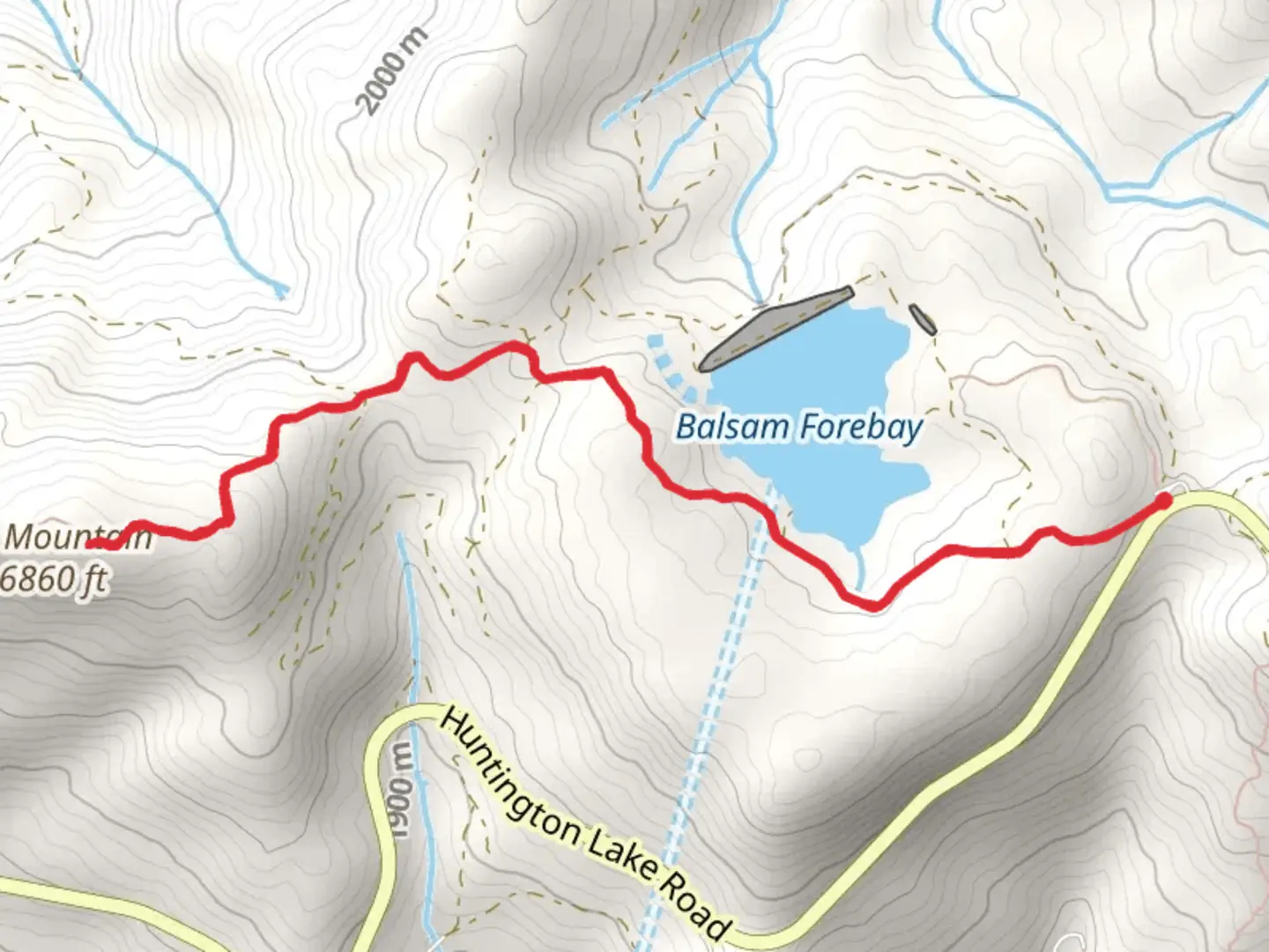 An image depicting the trail Balsam Forebay and Ely Mountain and its surrounding area.