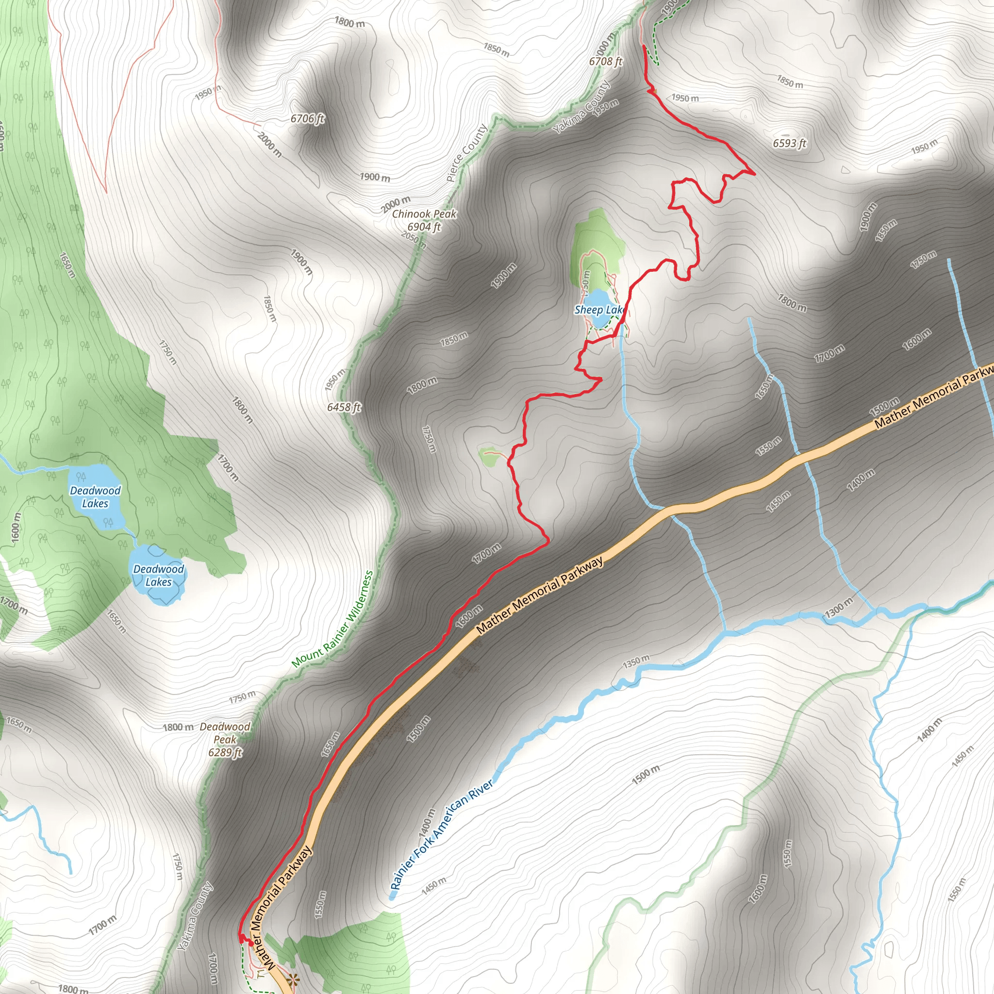 Sourdough Gap and Sheep Lake via Pacific Crest Trail mobile static map