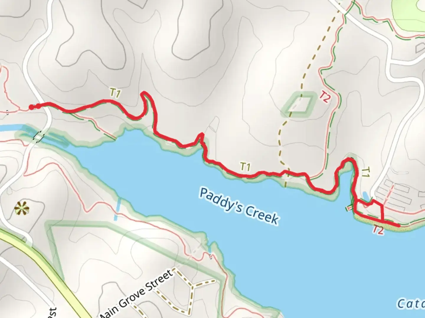 An image depicting the trail Paddy's Creek and Mills Creek Trail and its surrounding area.