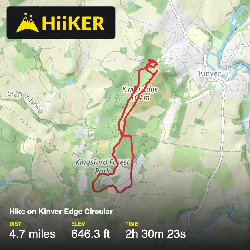 A map preview of the recording Hike on Kinver Edge Circular.
