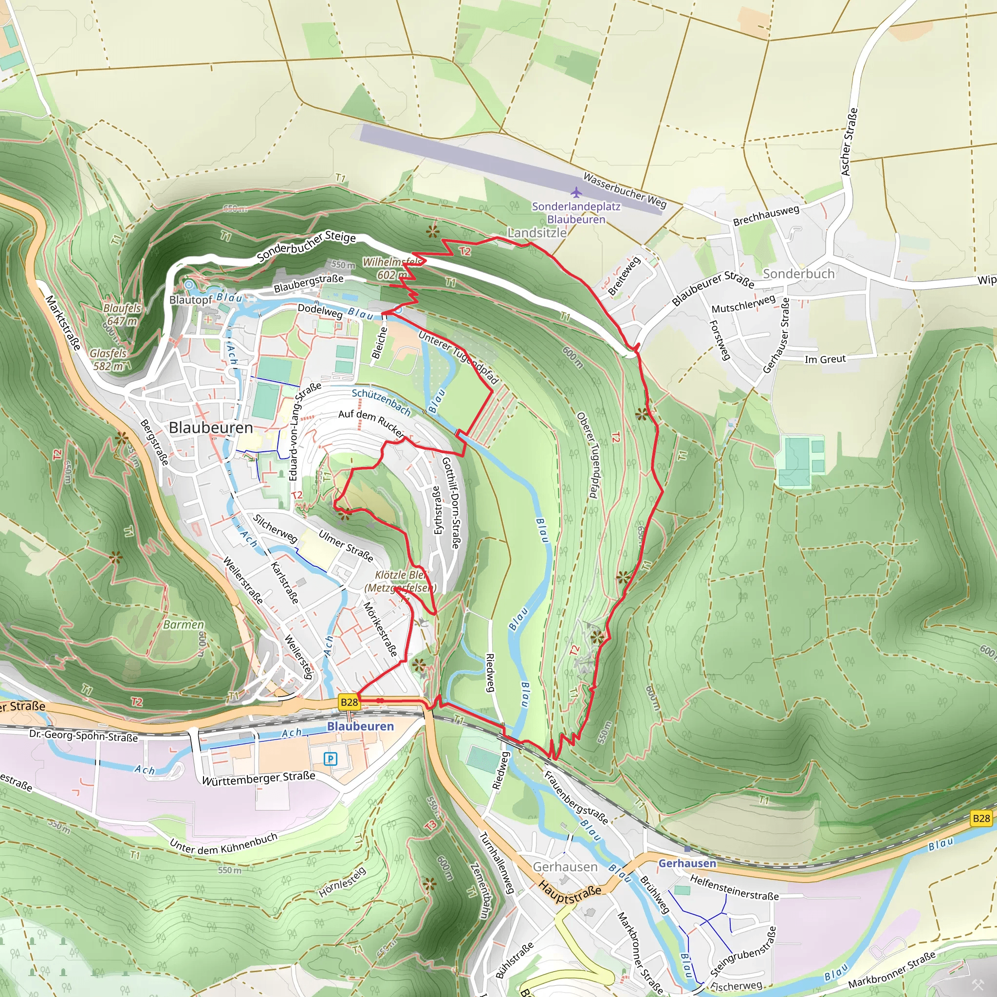 Blau and Wilhelmsfels via Blaubeurer Felsenstieg mobile static map