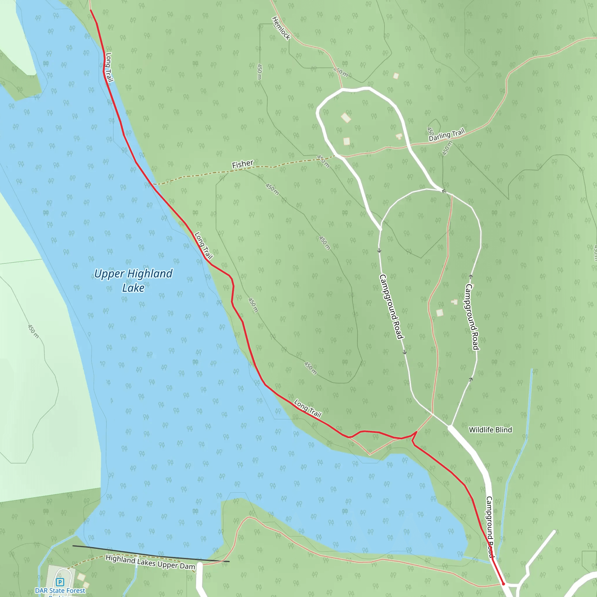 Upper Highland Lake East Bank Trail mobile static map