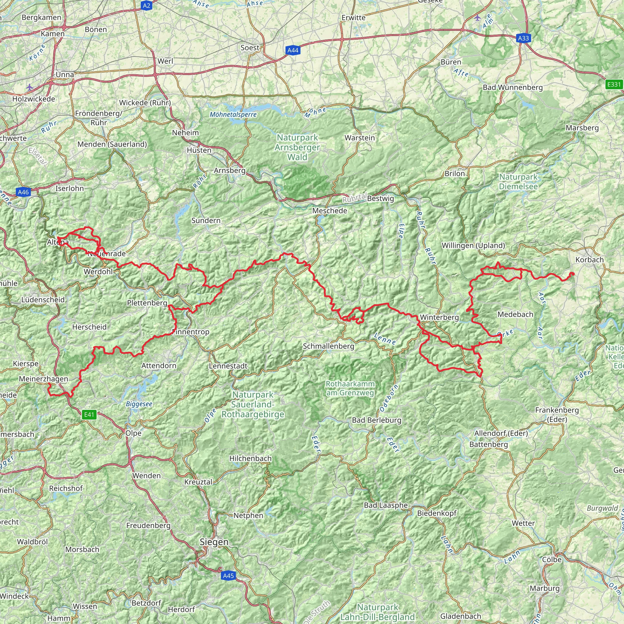 Sauerland-Höhenflug Wanderweg mobile static map