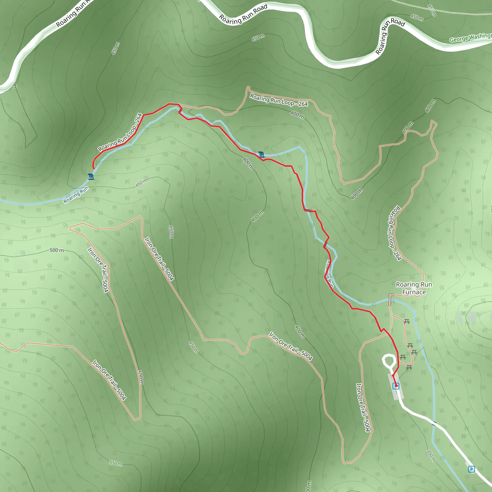 Roaring Run Falls via Roaring Run Trail mobile static map