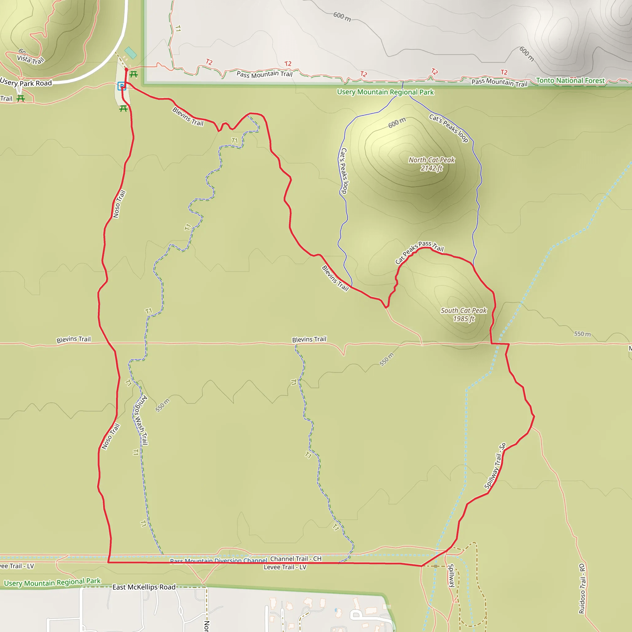 Noso, Levee and Blevins Loop Trail mobile static map
