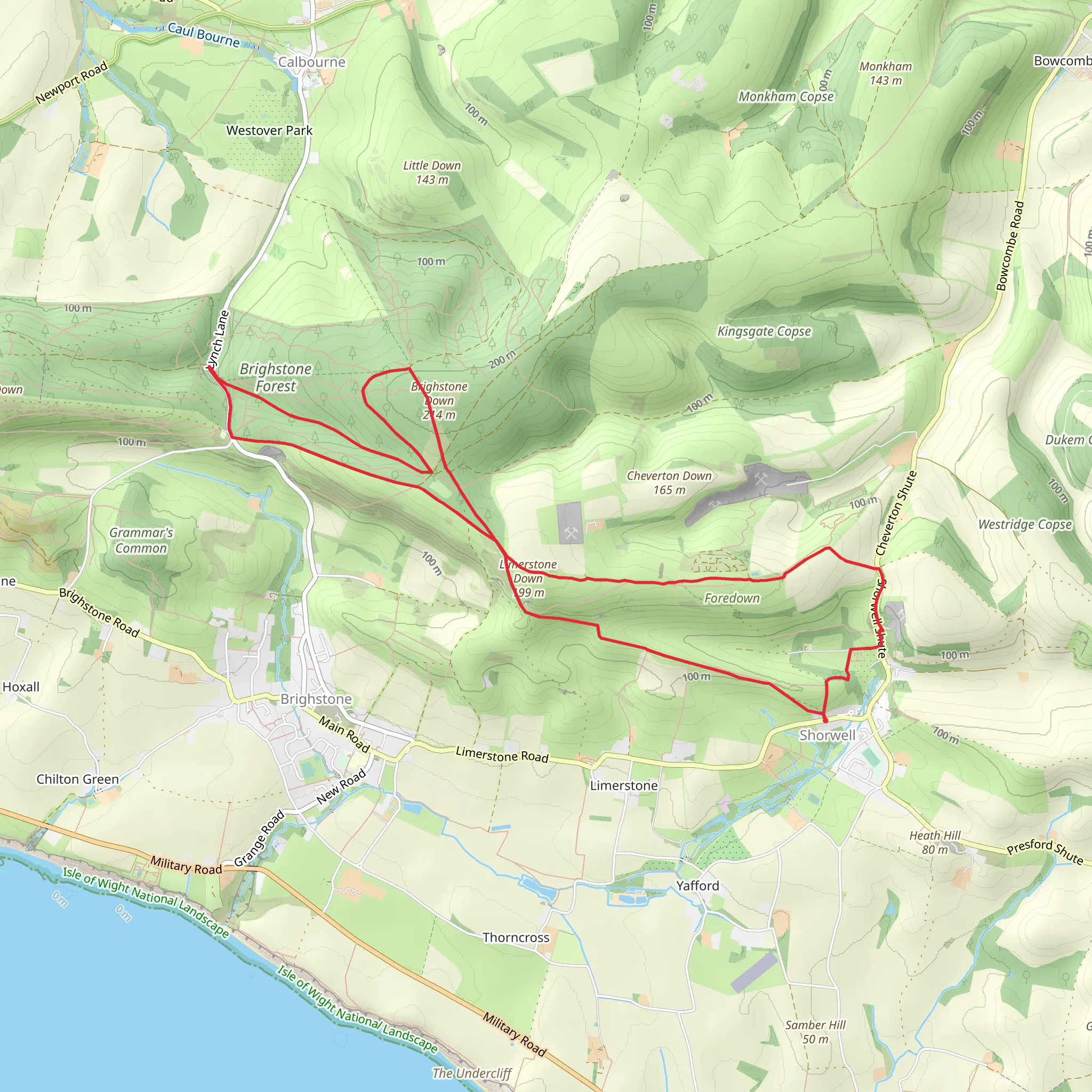 SHorwell and Brighstone Forest Loop mobile static map
