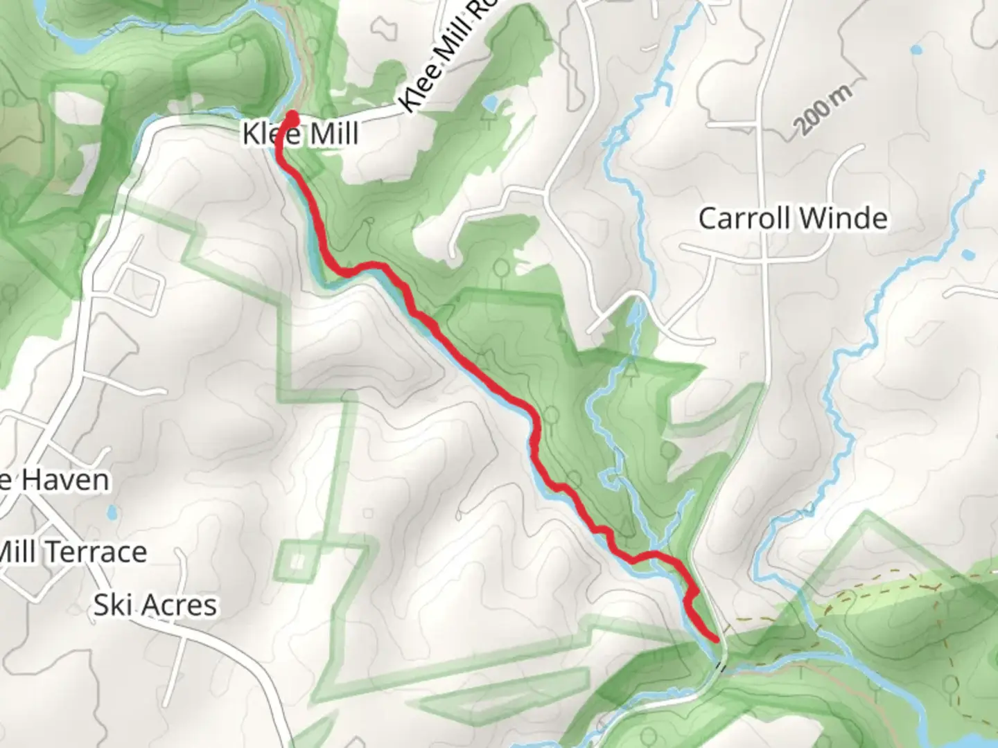 An image depicting the trail Liberty Reservoir Survivor Expedition along Morgan Run and its surrounding area.