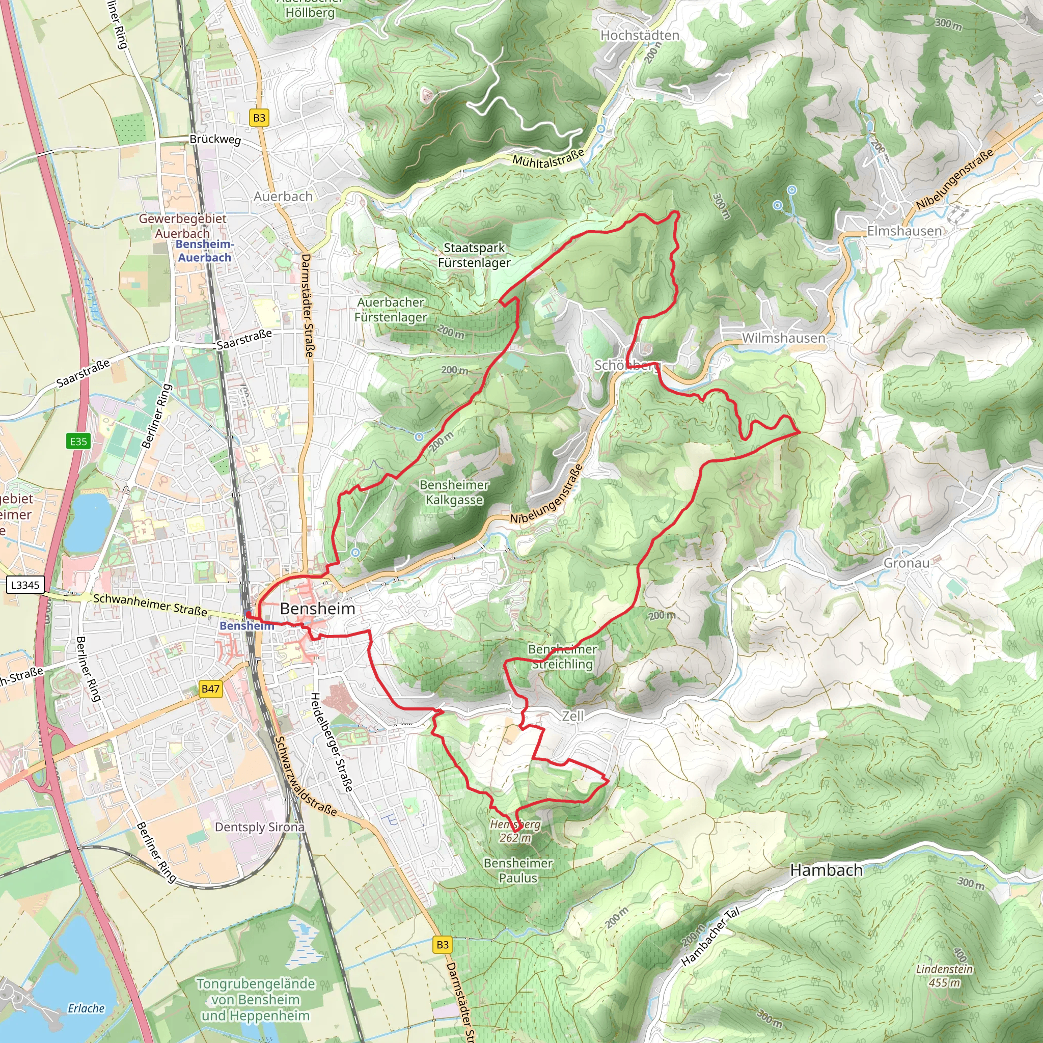 Alwmannwnweg and Rundwanderweg Bensheim mobile static map