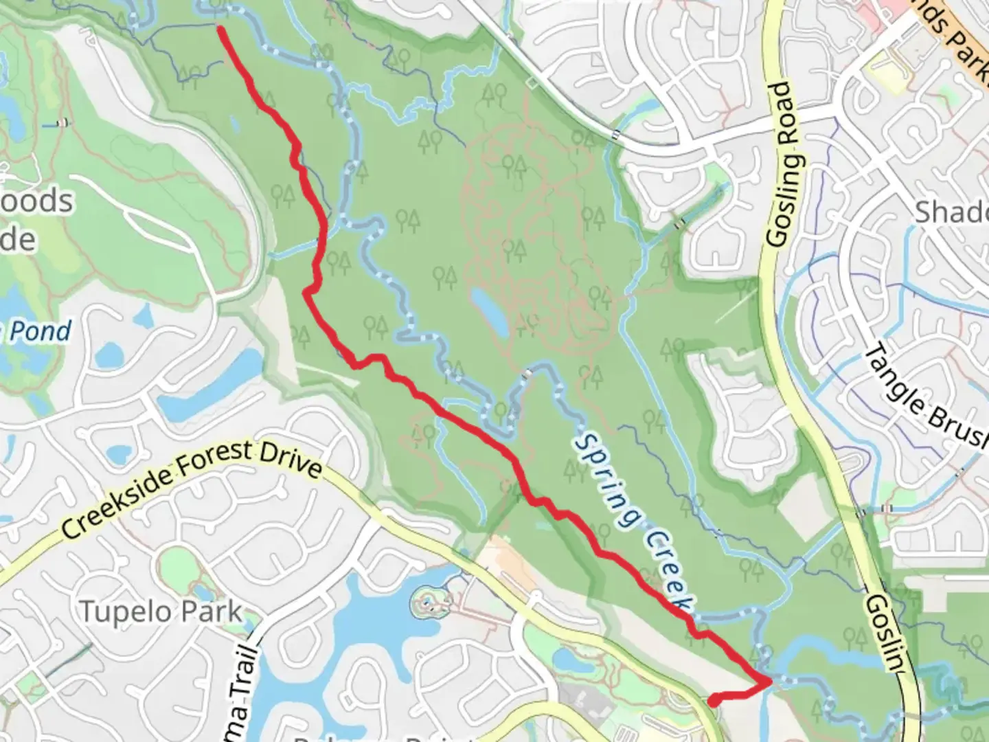An image depicting the trail Spring Creek Nature Trail and its surrounding area.