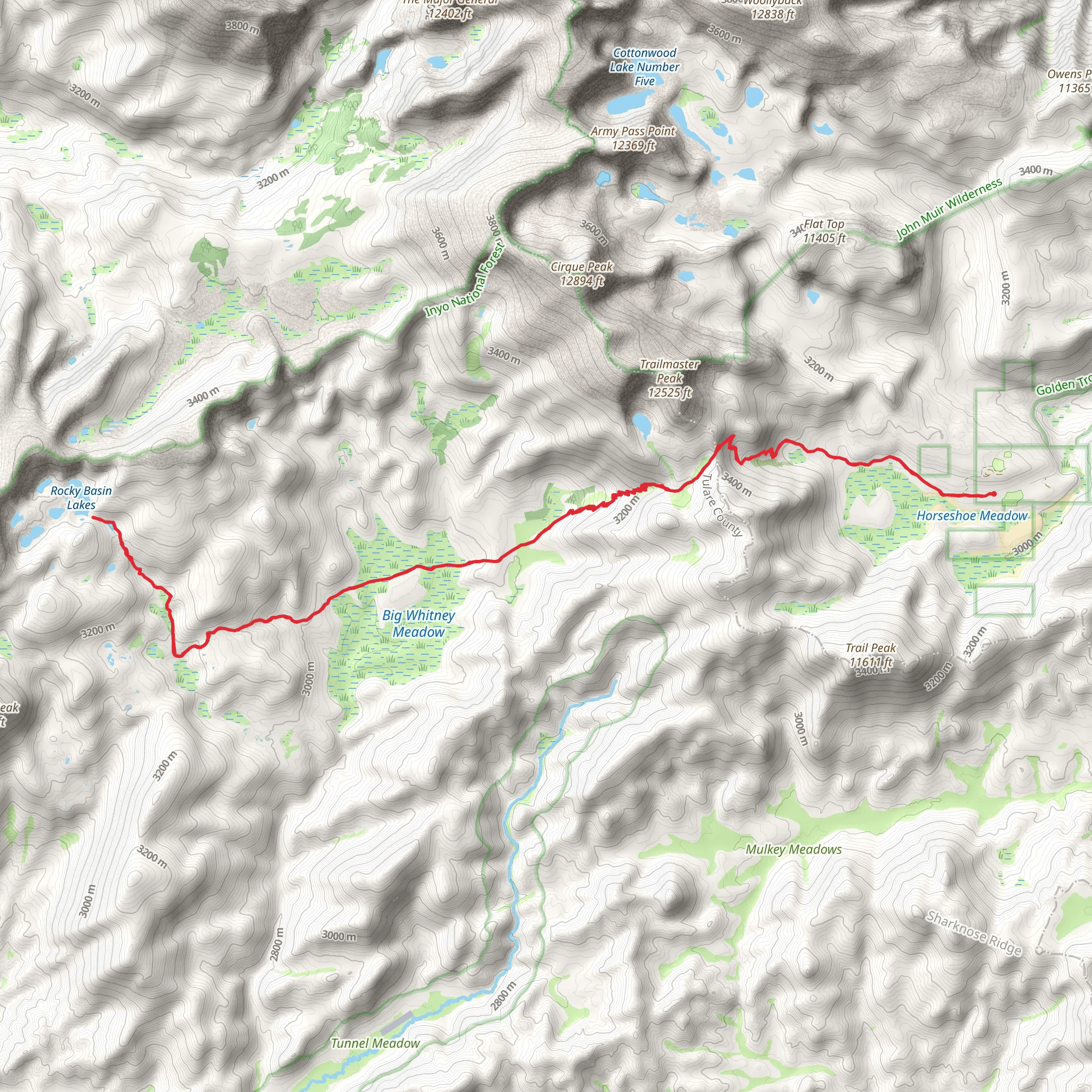 Little Whitney to Big Whitney Meadow Trail and Barigan Stringer Trail mobile static map