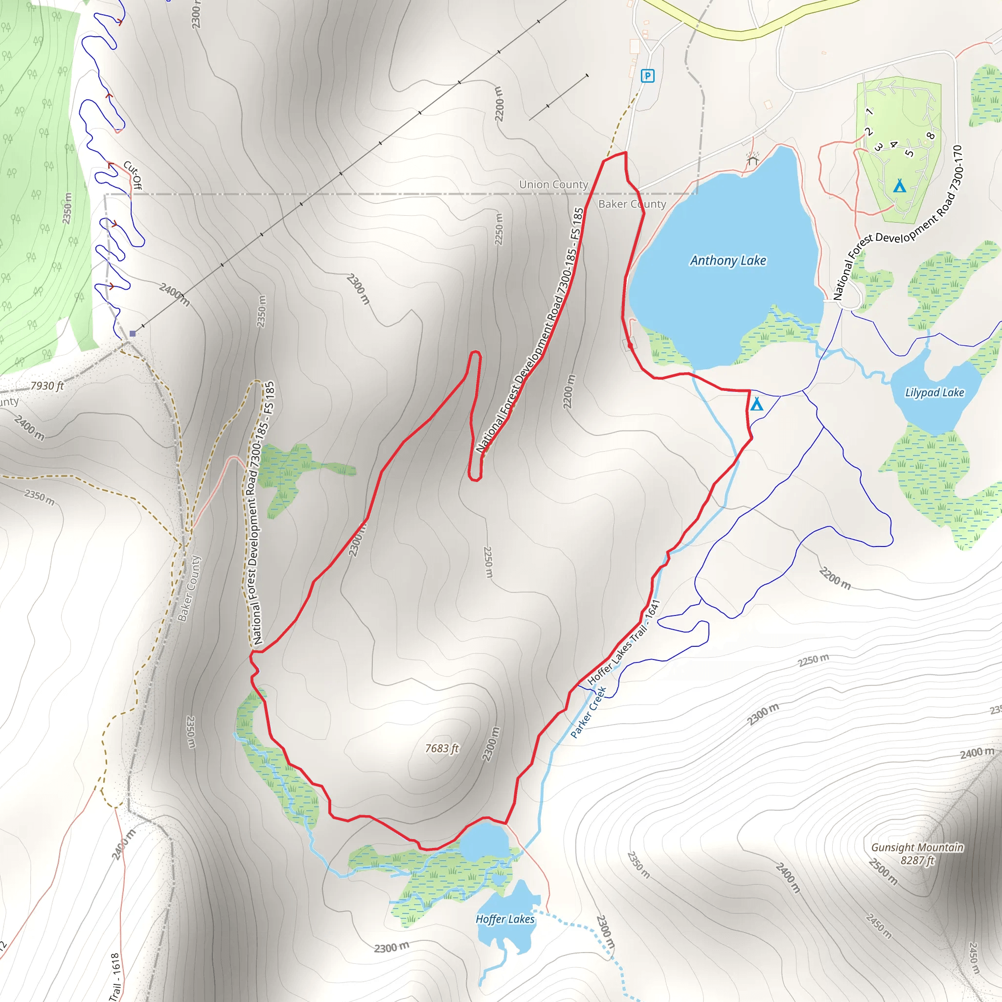 Anthony Lake and Hoffer Lakes Loop Trail mobile static map