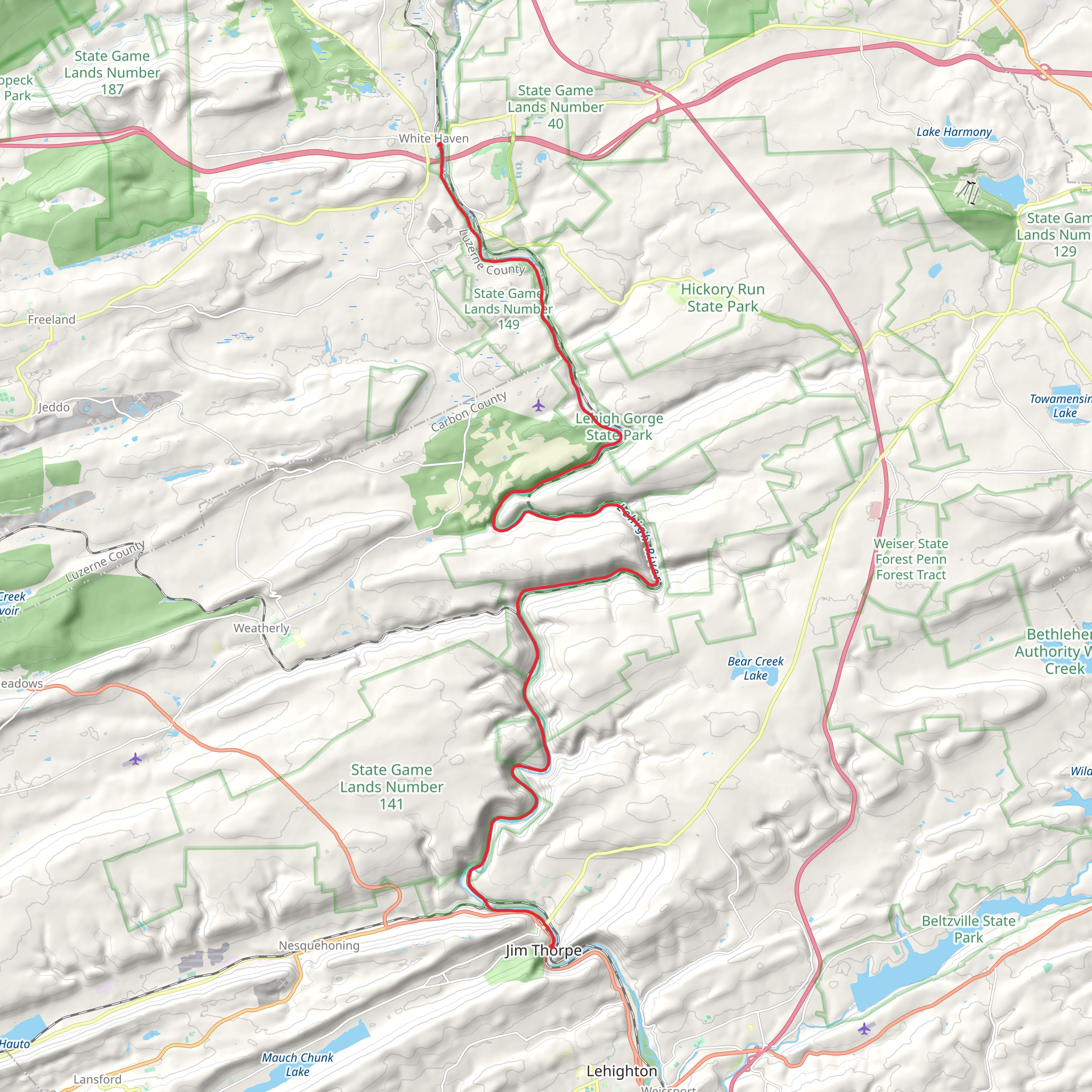 Lehigh Gorge Trail mobile static map