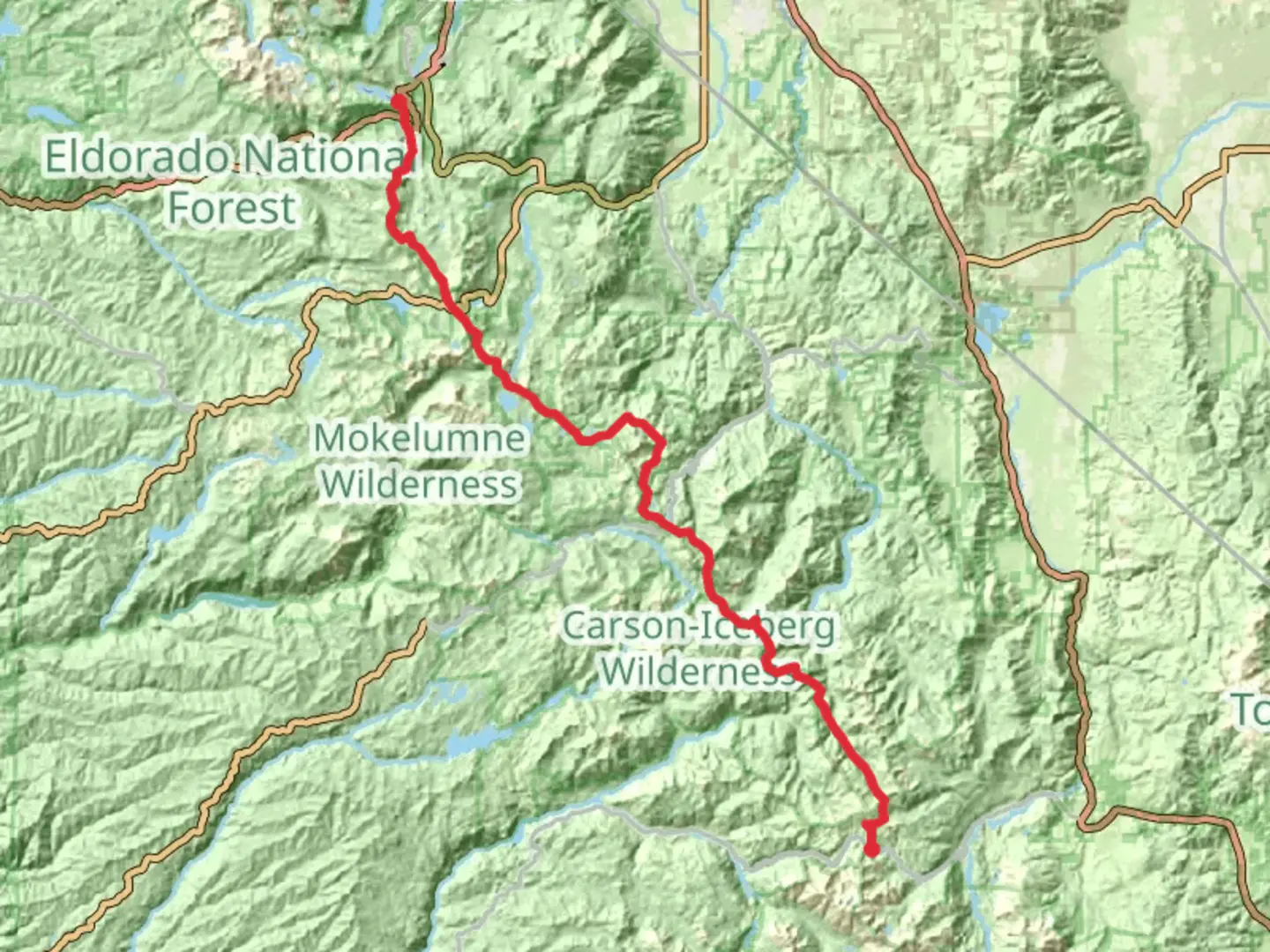 An image depicting the trail Pacific Crest National Scenic Trail - 2000 from Sonora Pass and its surrounding area.