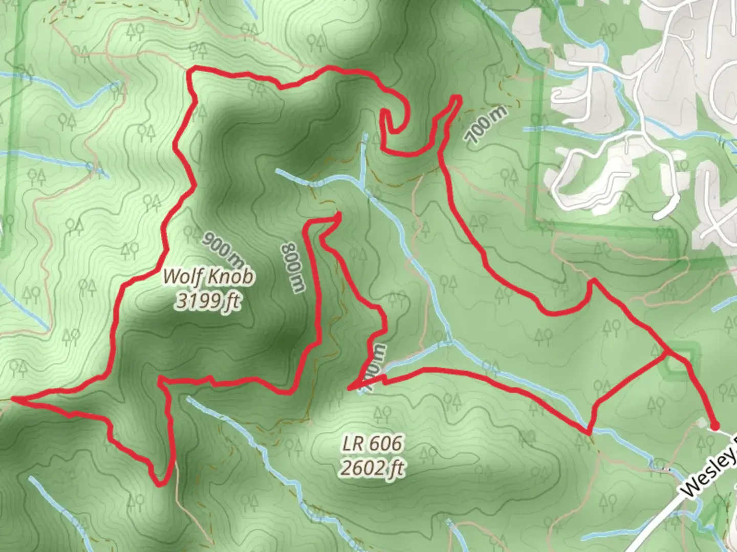 An image depicting the trail Wolf Knob Loop and its surrounding area.
