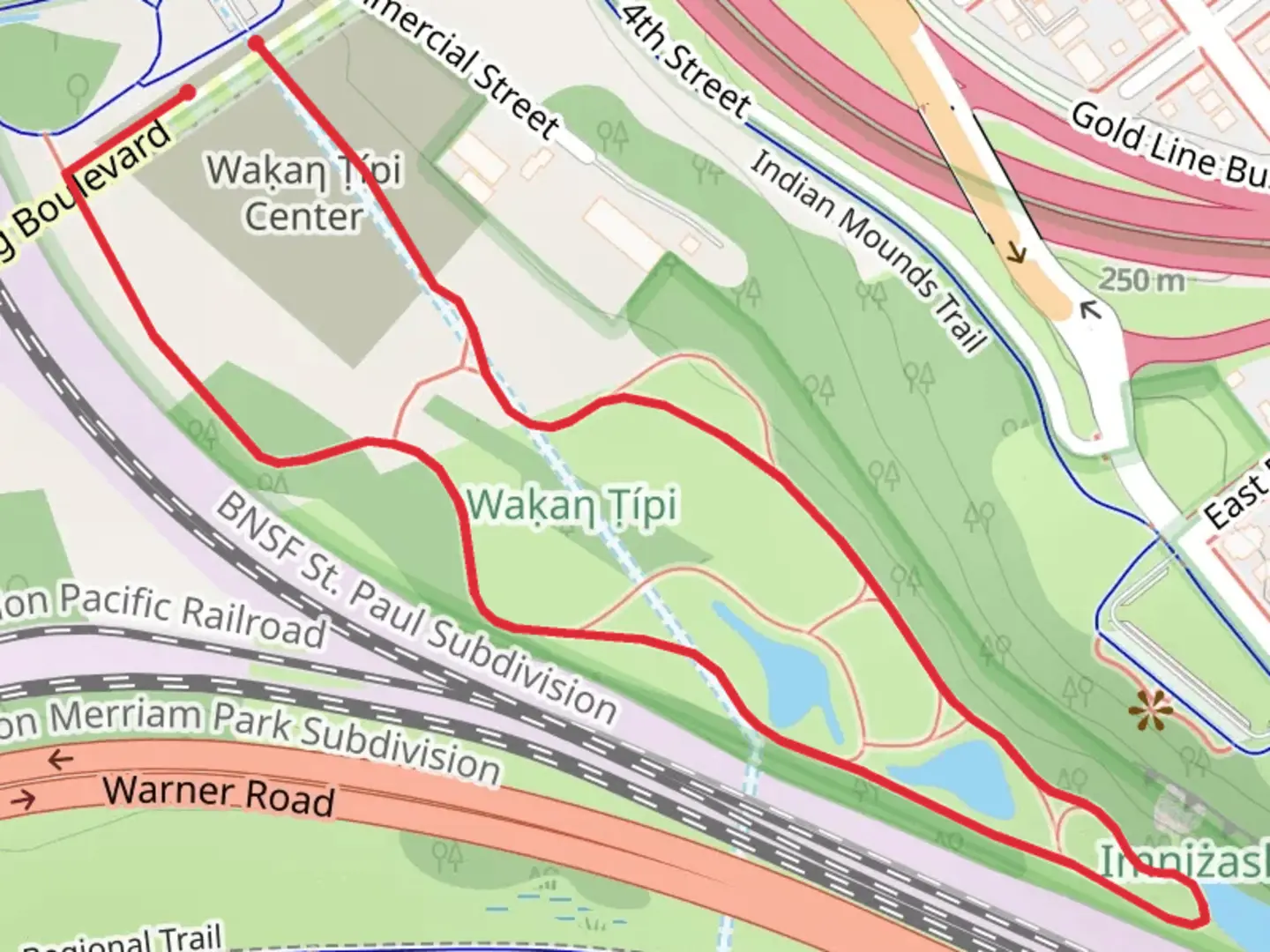 An image depicting the trail East Kellogg Boulevard Loop and its surrounding area.