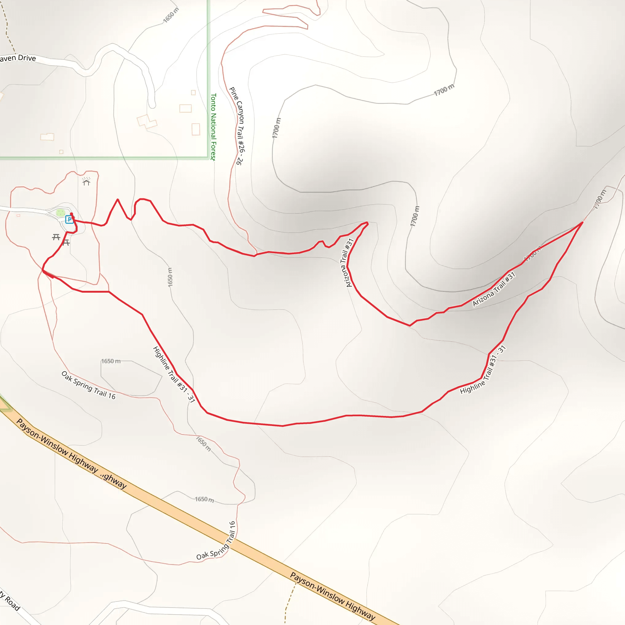 Arizona Trail and Highline Trail Loop mobile static map