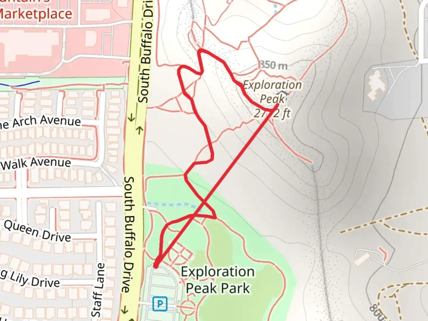 An image depicting the trail Exploration Peak and its surrounding area.