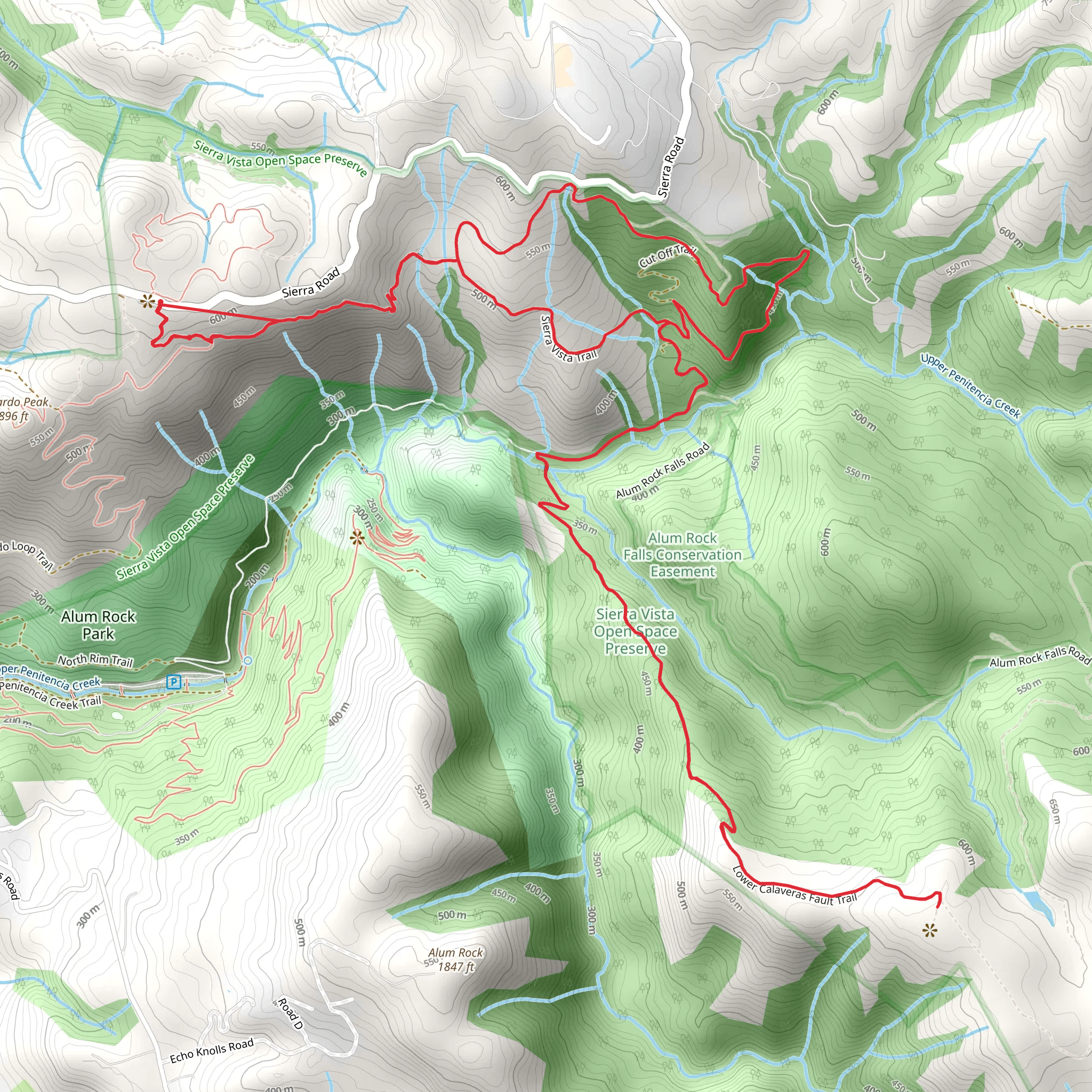 Sierra Vista Trail and Upper Calaveras Fault Trail mobile static map