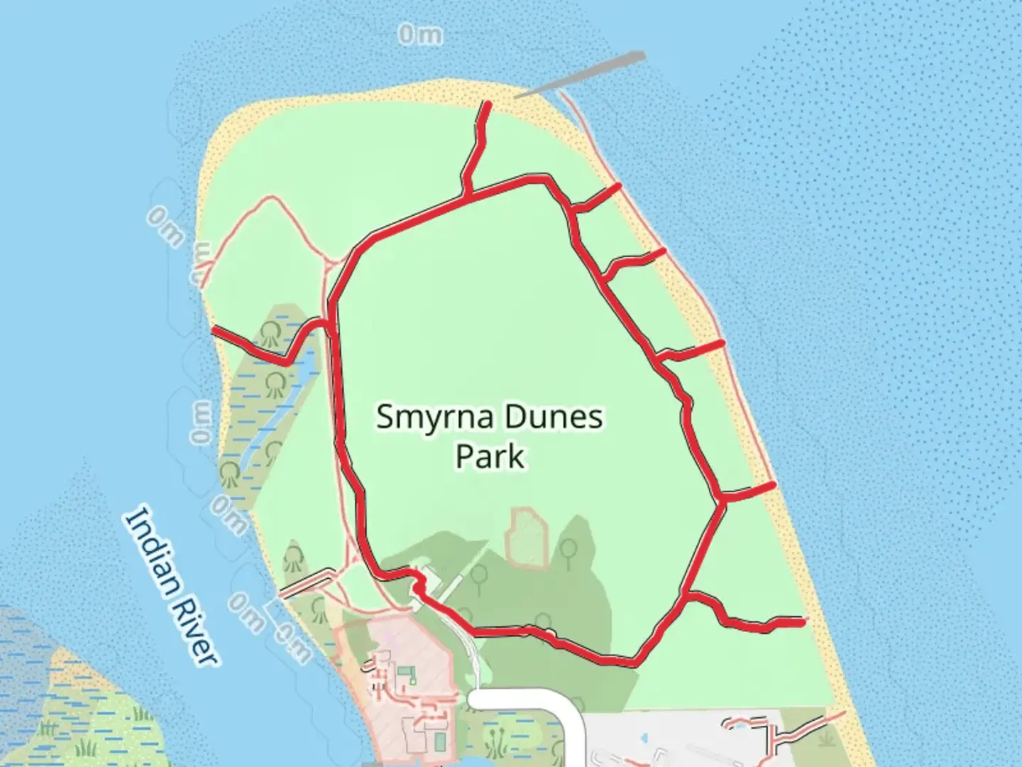 An image depicting the trail Smyrna Dunes Park Loop and its surrounding area.