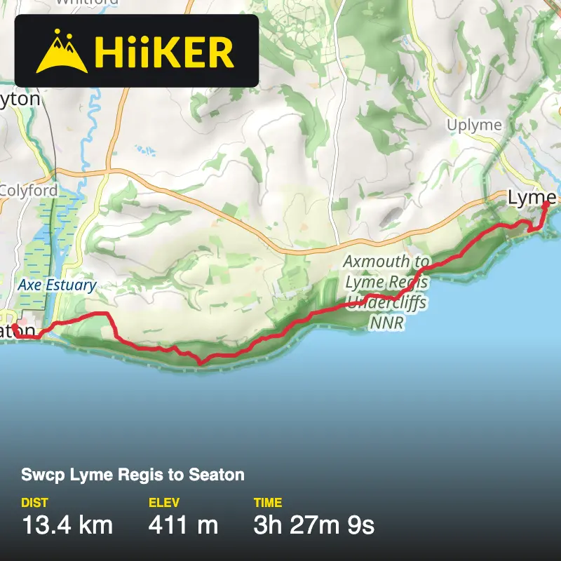 A map preview of the recording Swcp Lyme Regis to Seaton .