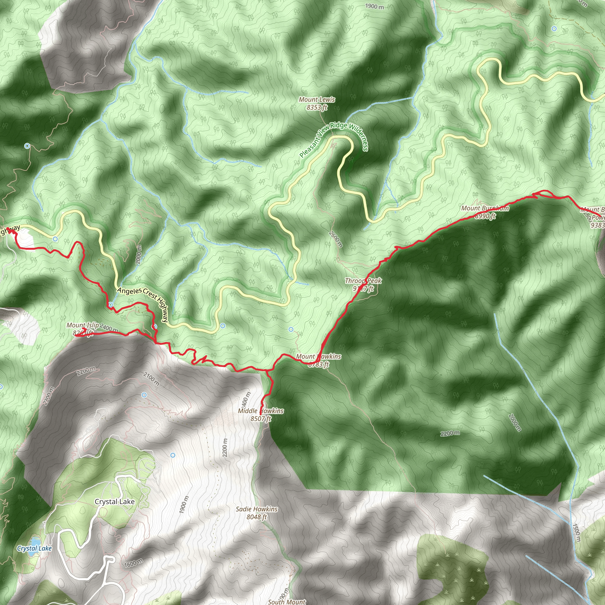 Mount Islip, Mount Hawkins and Mount Baden-Powell via Pacific Crest Trail mobile static map