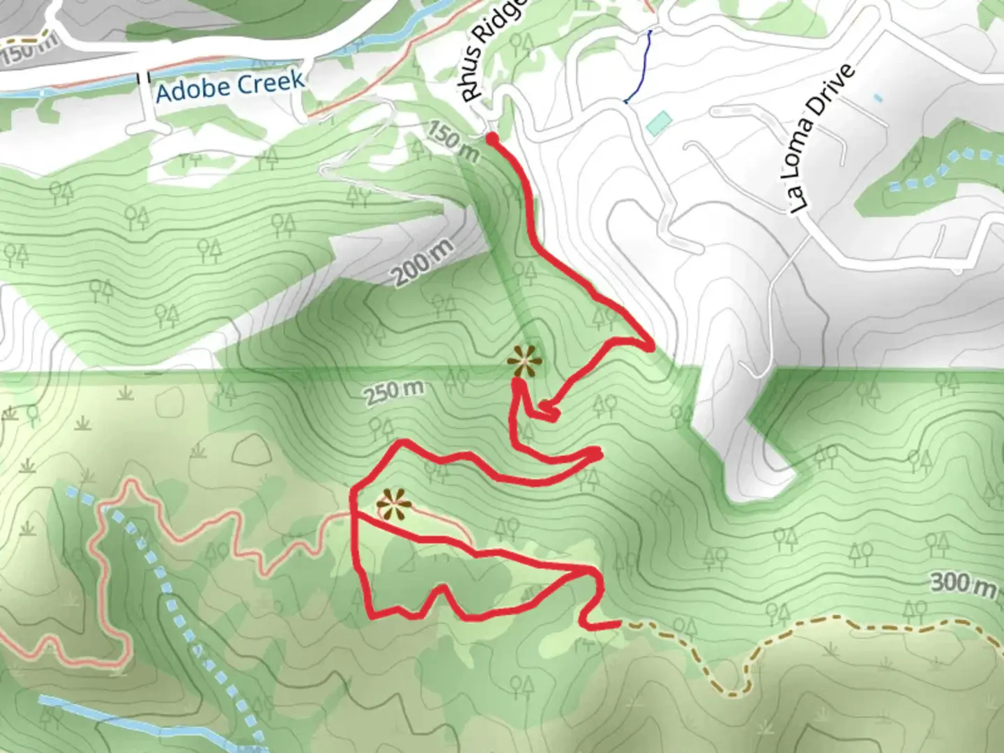 An image depicting the trail Chamise and Mary Davey Loop via Rhus Ridge Trail and its surrounding area.