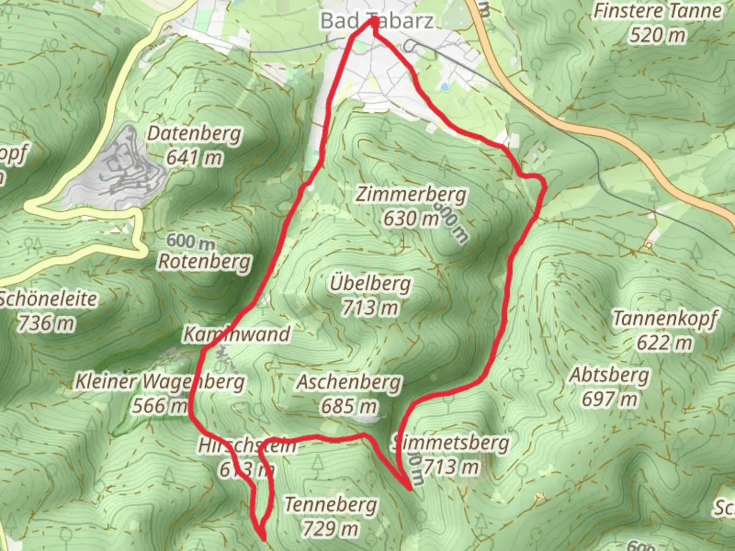 An image depicting the trail Tabarz Loop and its surrounding area.
