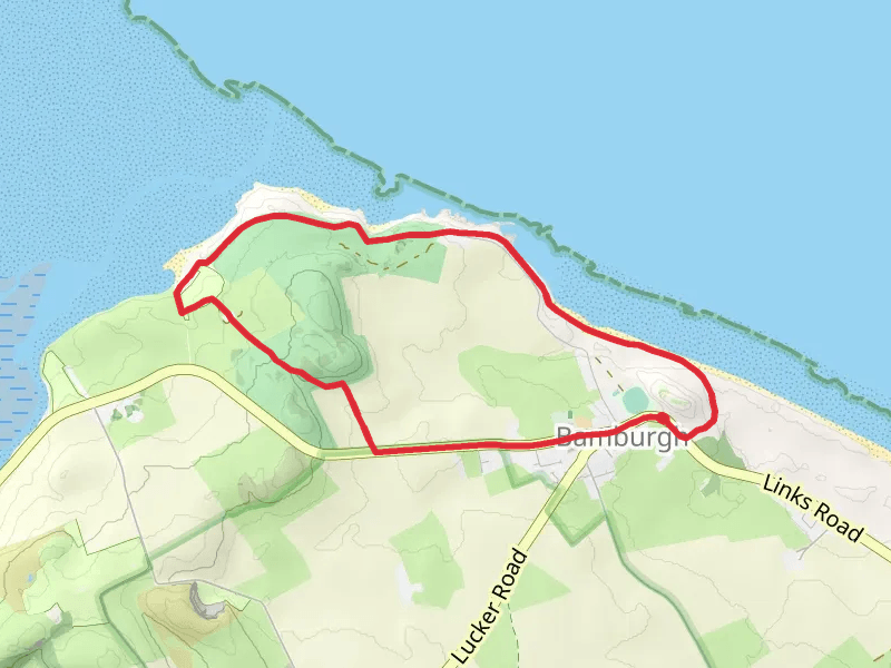 Bamburgh Castle - Budle Point and Newtown Hill mobile static map