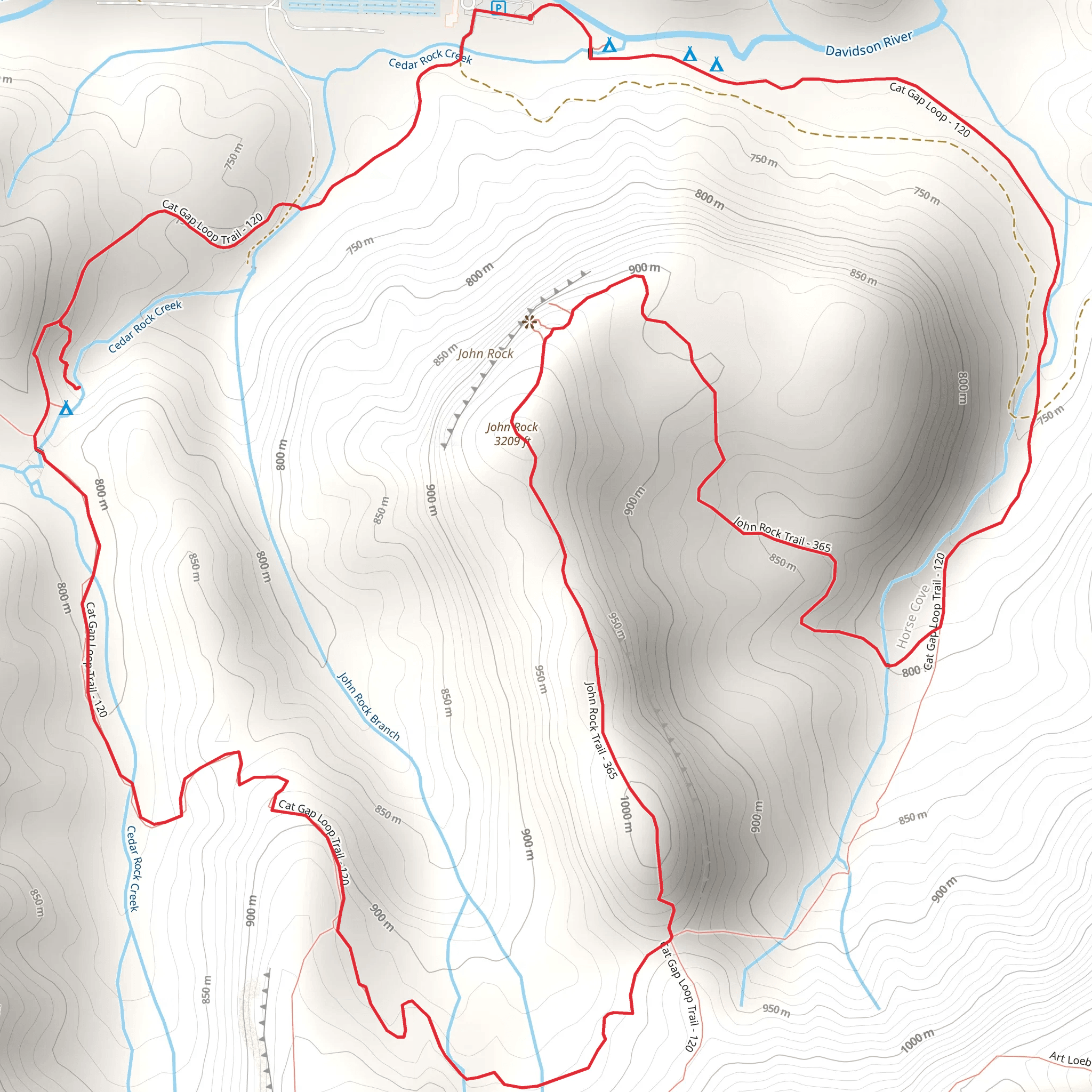 John Rock and Cat Gap Loop Trail mobile static map