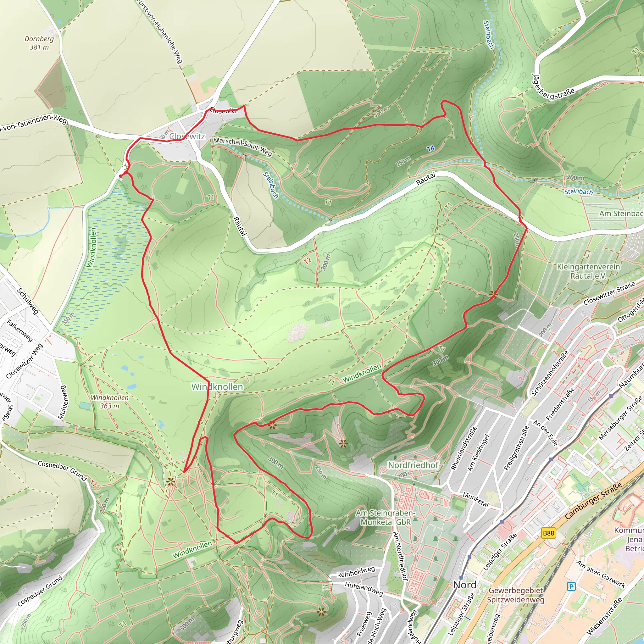 Napoleon Pfad and 100 kilometer Horizontal mobile static map