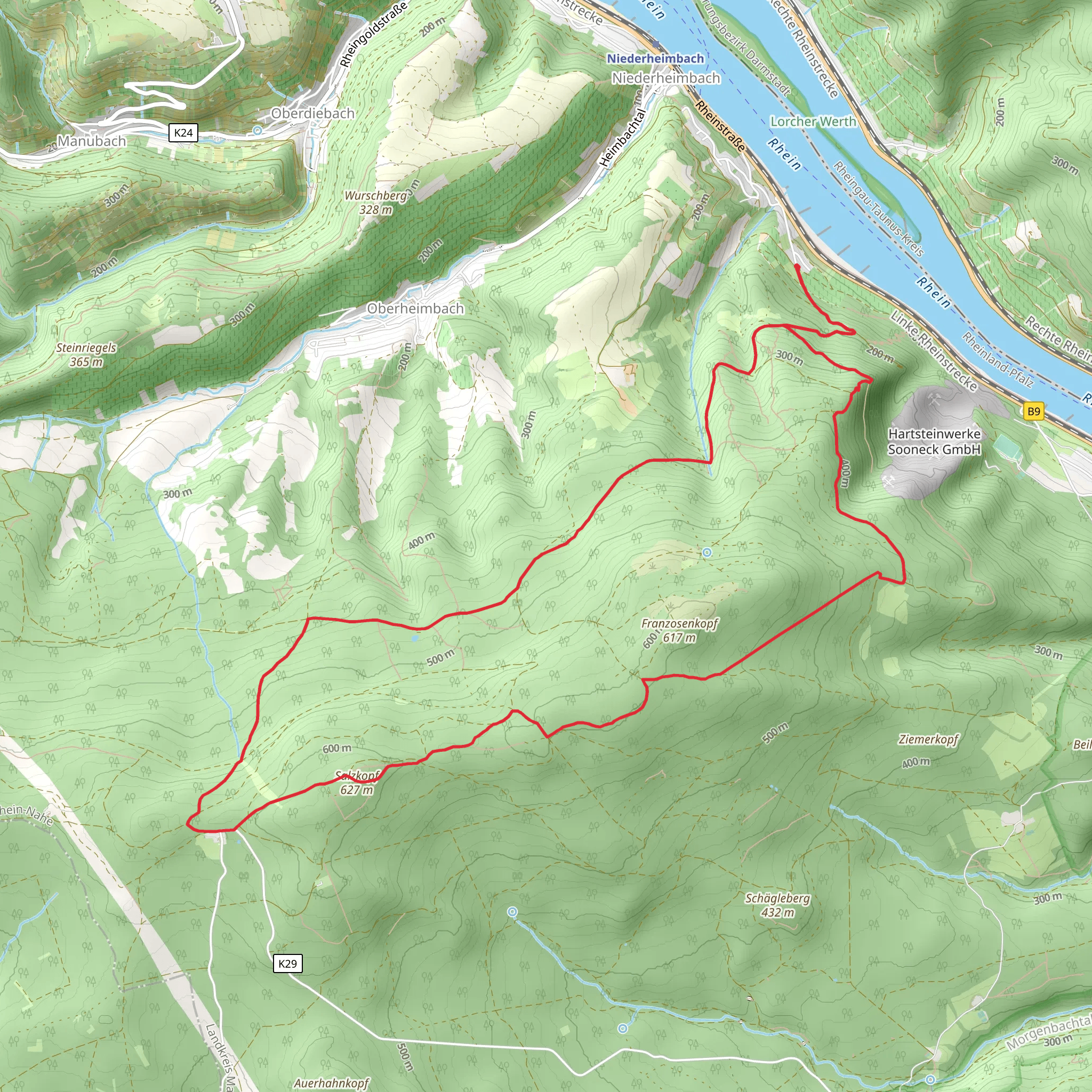 Salzkopf via Oberheimbach Panoramaweg and Soonwaldsteig mobile static map