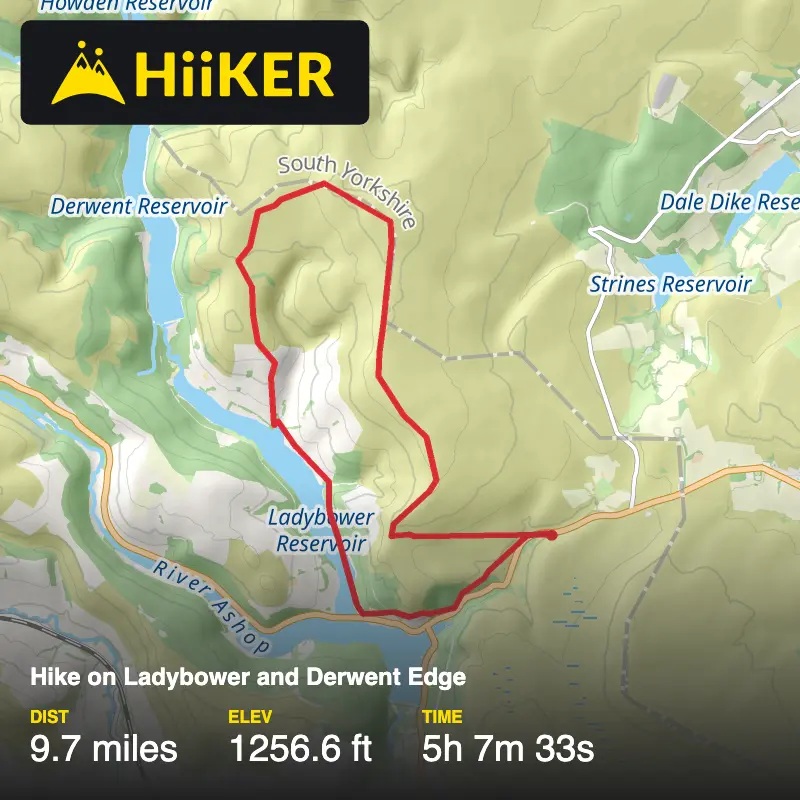A map preview of the recording Hike on Ladybower and Derwent Edge.
