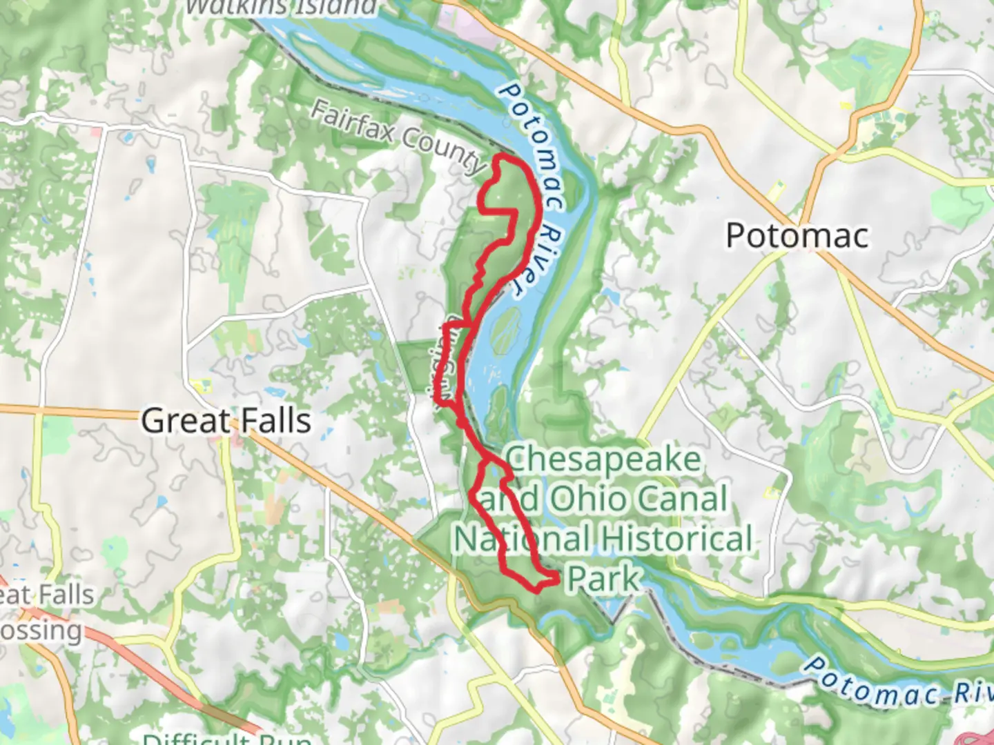 An image depicting the trail River, Swamp, Potomac Heritage and Follow the Hollows Loop Trail and its surrounding area.