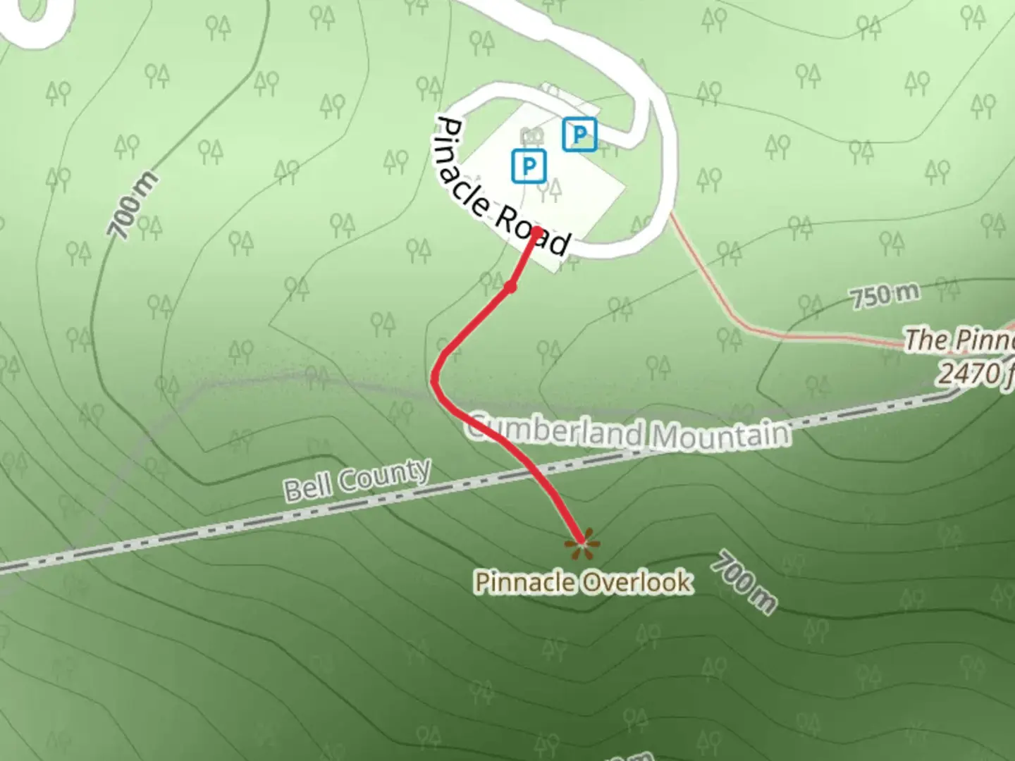 An image depicting the trail Pinacle Road and its surrounding area.