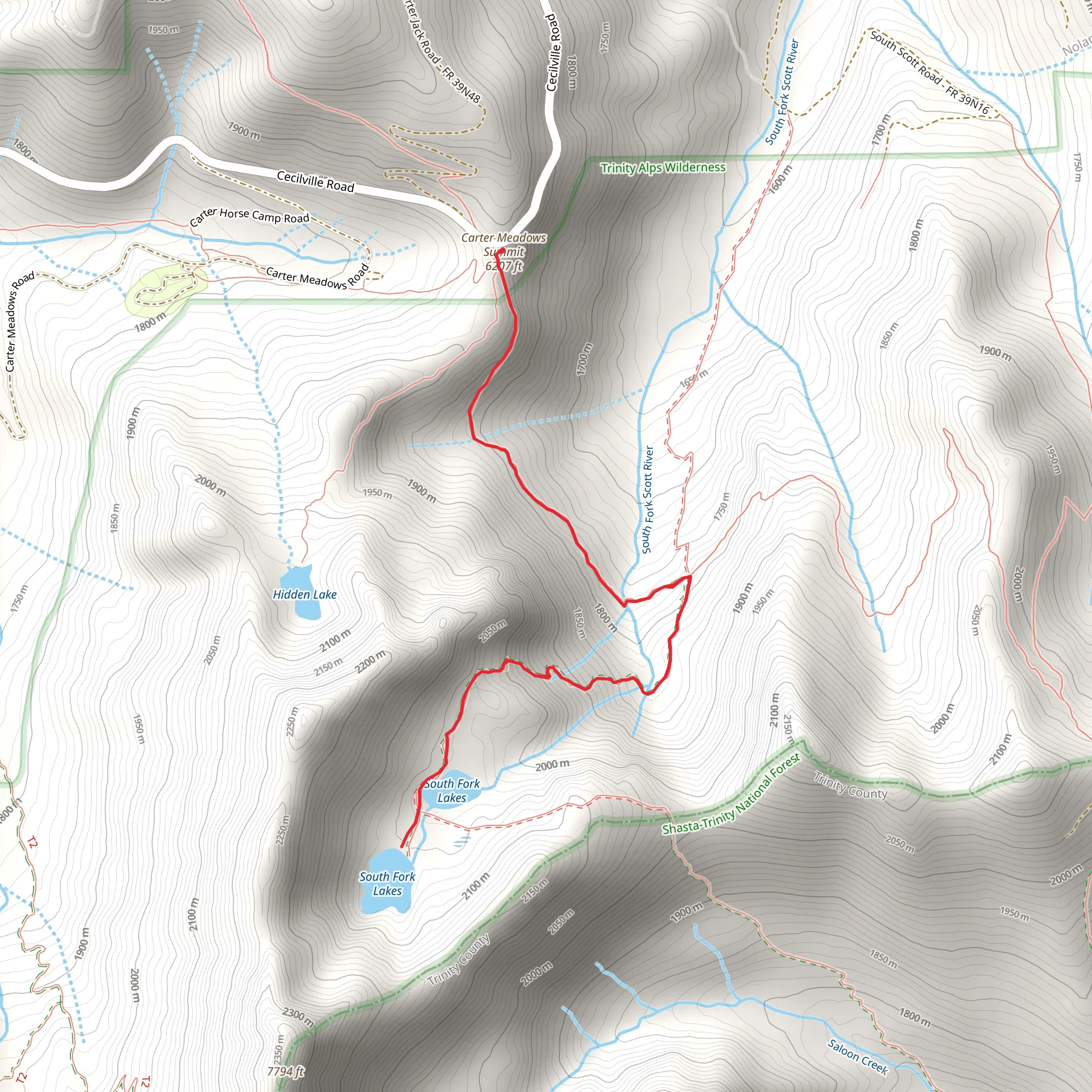 South Fork Lakes via PCT mobile static map