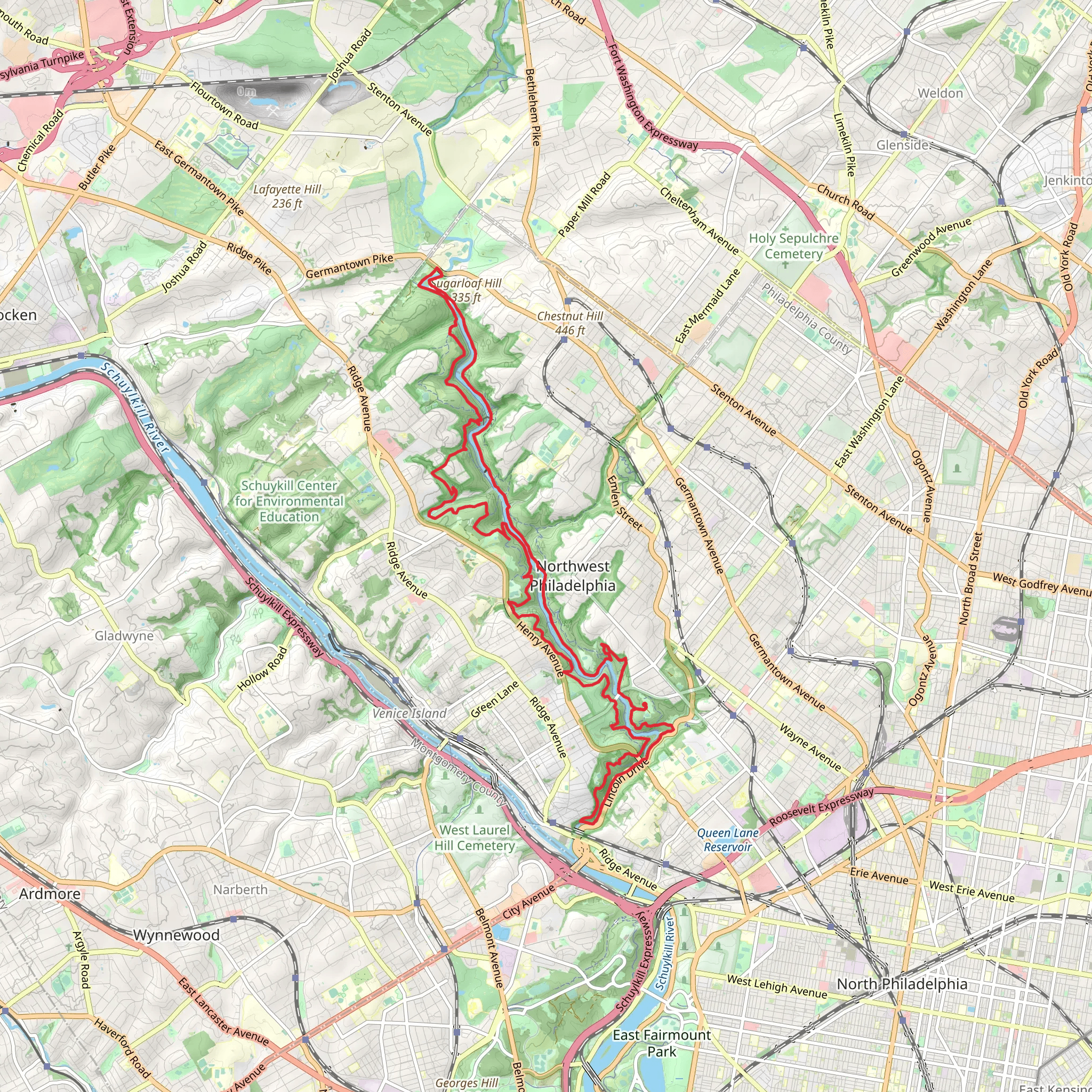 Wissahickon Creek and Blue Bell Park Loop mobile static map