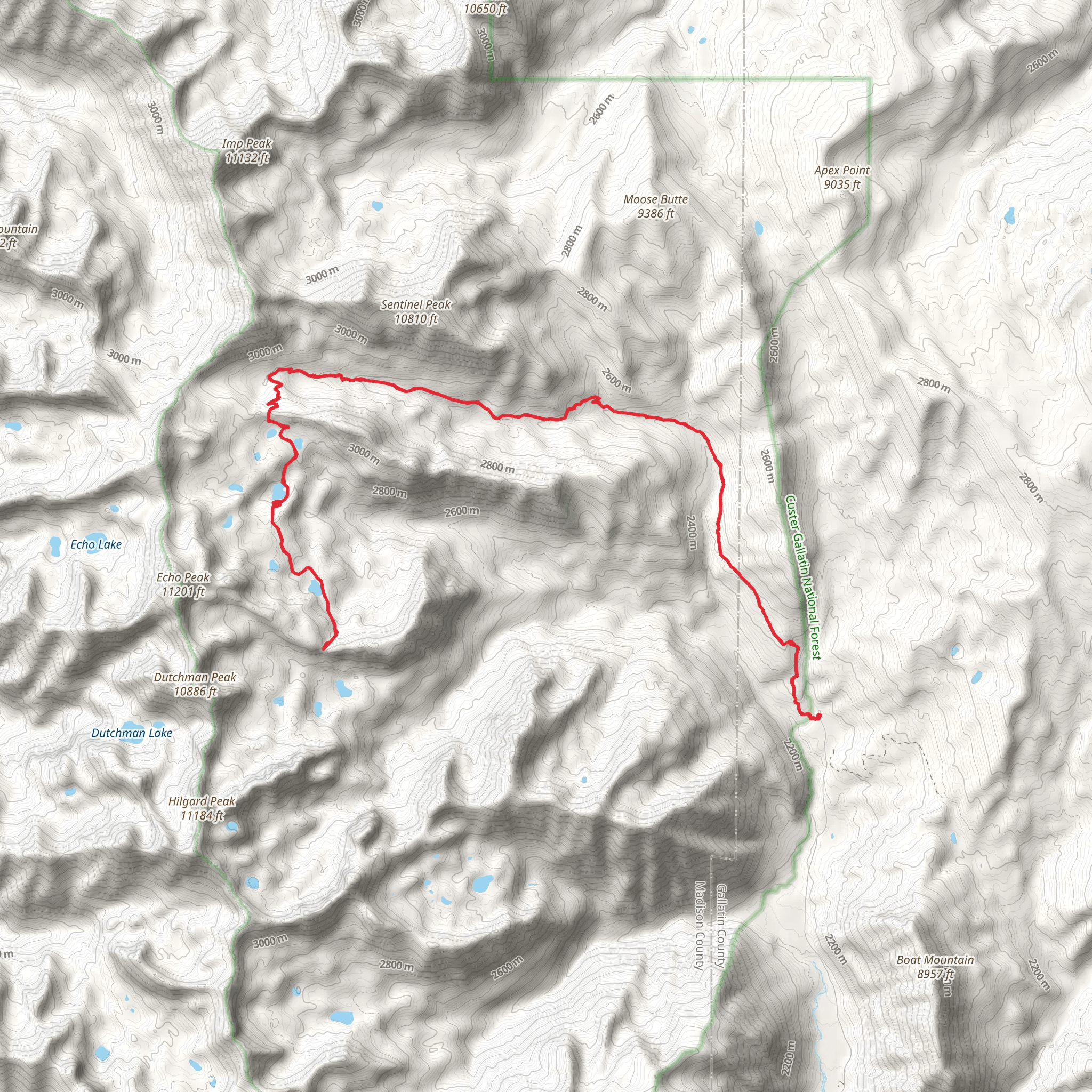 Hilgard Basin via Sentinel Creek Trail mobile static map