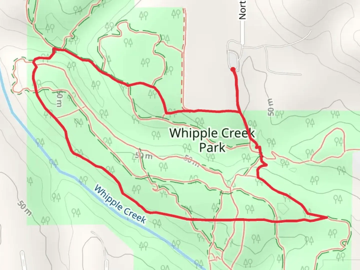 An image depicting the trail Stone Mill and Raspberry Lane Loop and its surrounding area.