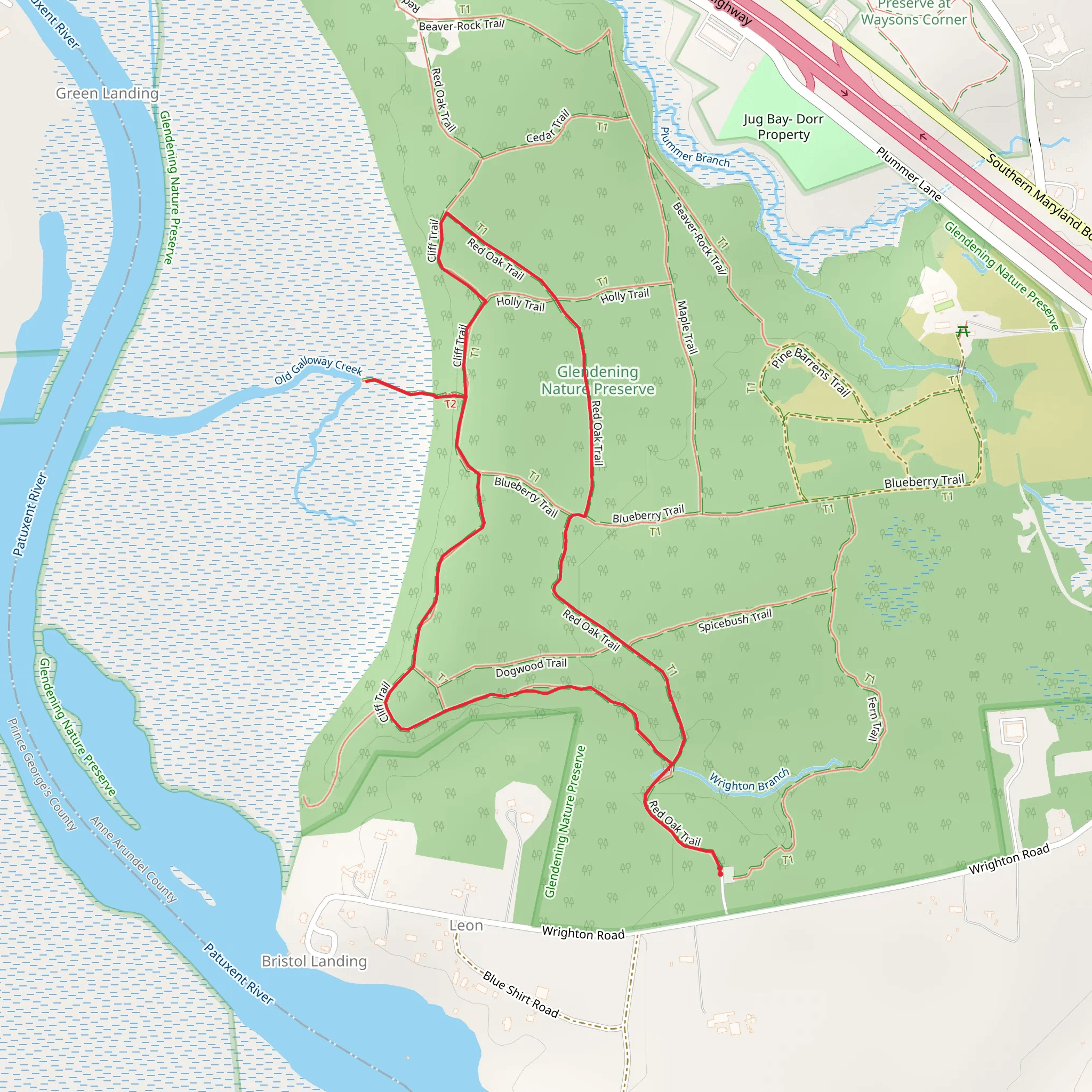Cliff and Red Oak Loop Trail mobile static map