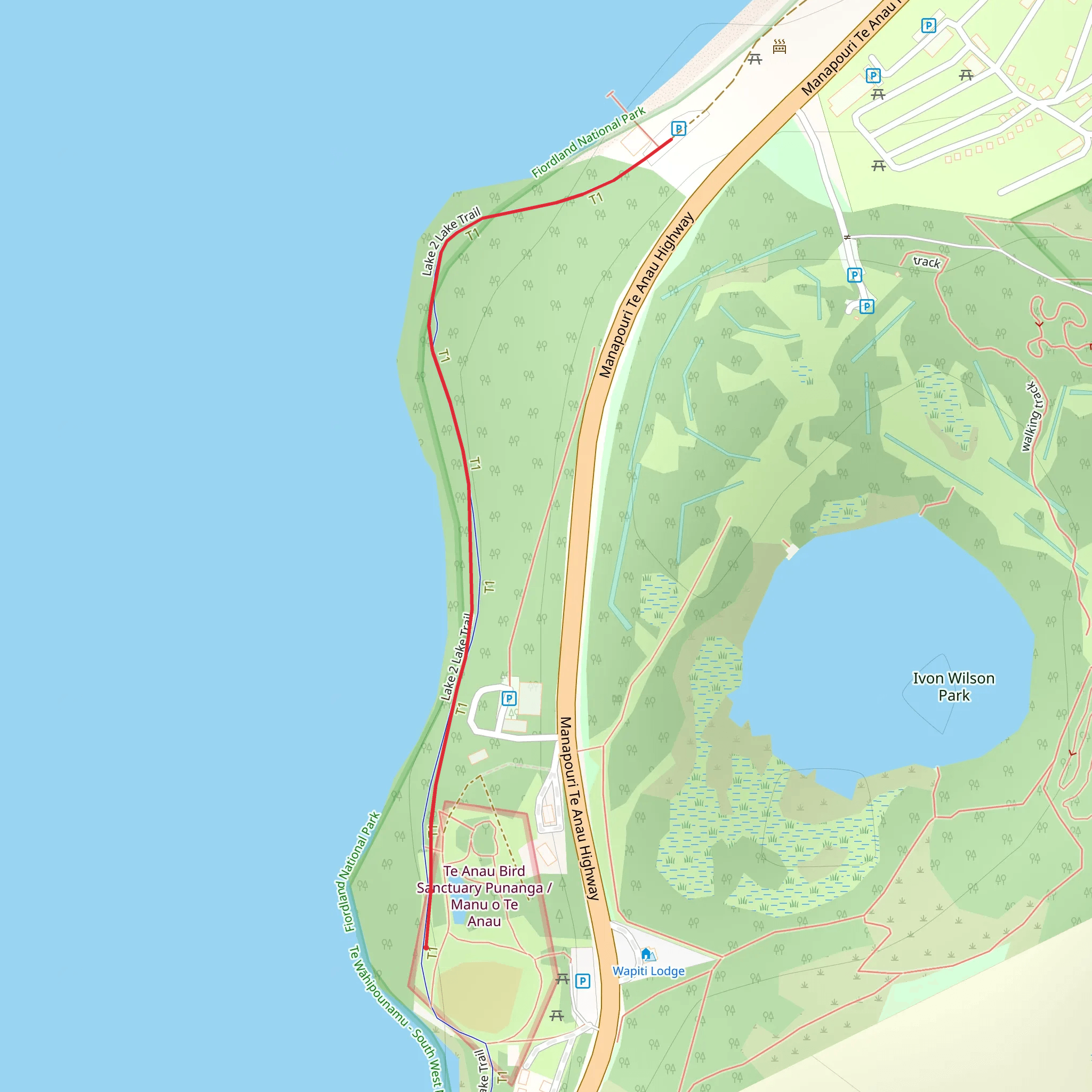 Visitor Centre to Te Anau Bird Sanctuary Walk mobile static map