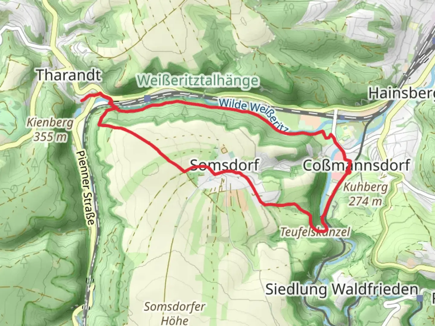 An image depicting the trail SachsenEnergie Erlebnispfad and Somsdorfer Klamm Loop and its surrounding area.