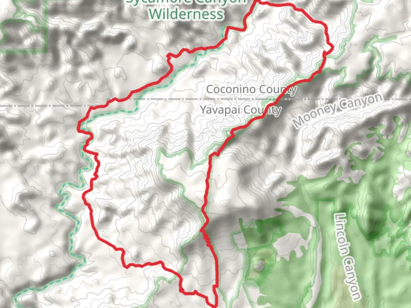 An image depicting the trail Dogie, Sycamore Basin and Taylor Cabin Loop Trail and its surrounding area.