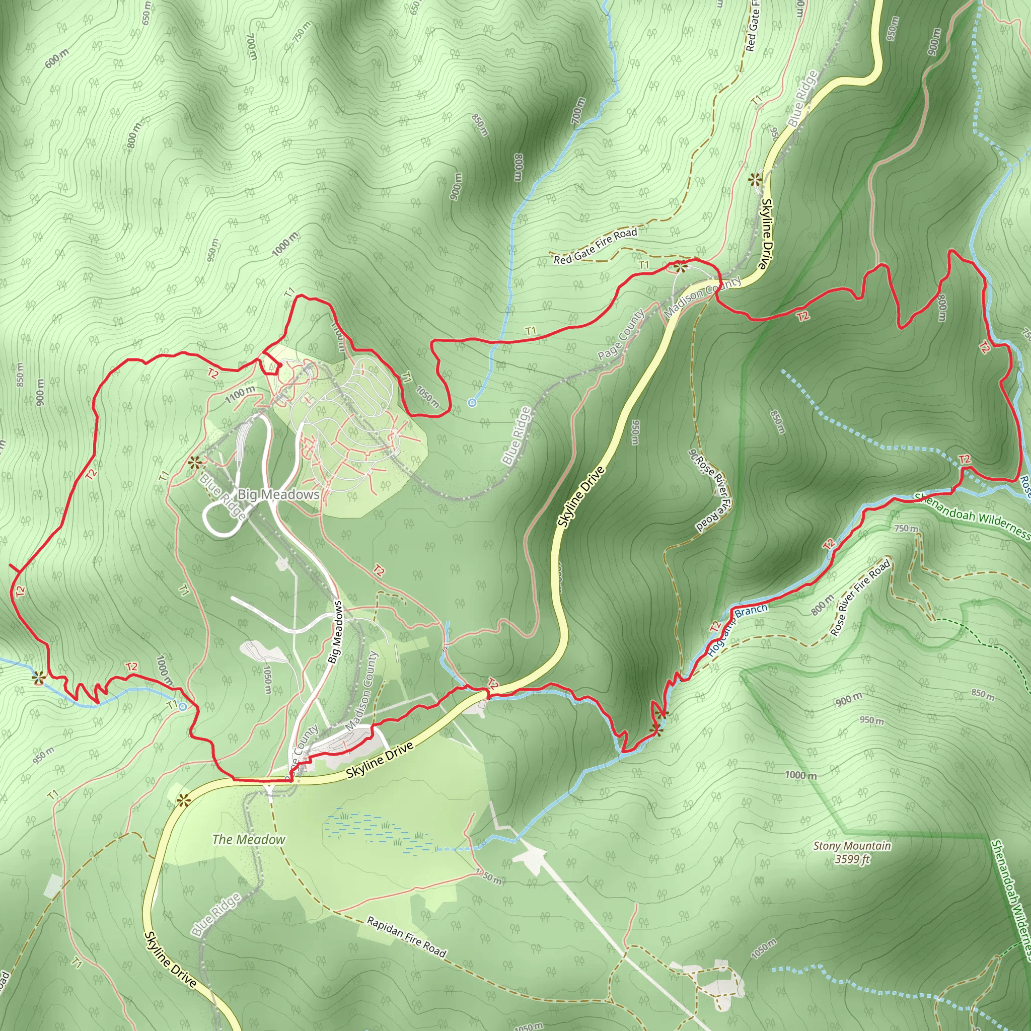 Lewis Spring Falls, Rose River and Dark Hollow Falls Loop Trail mobile static map