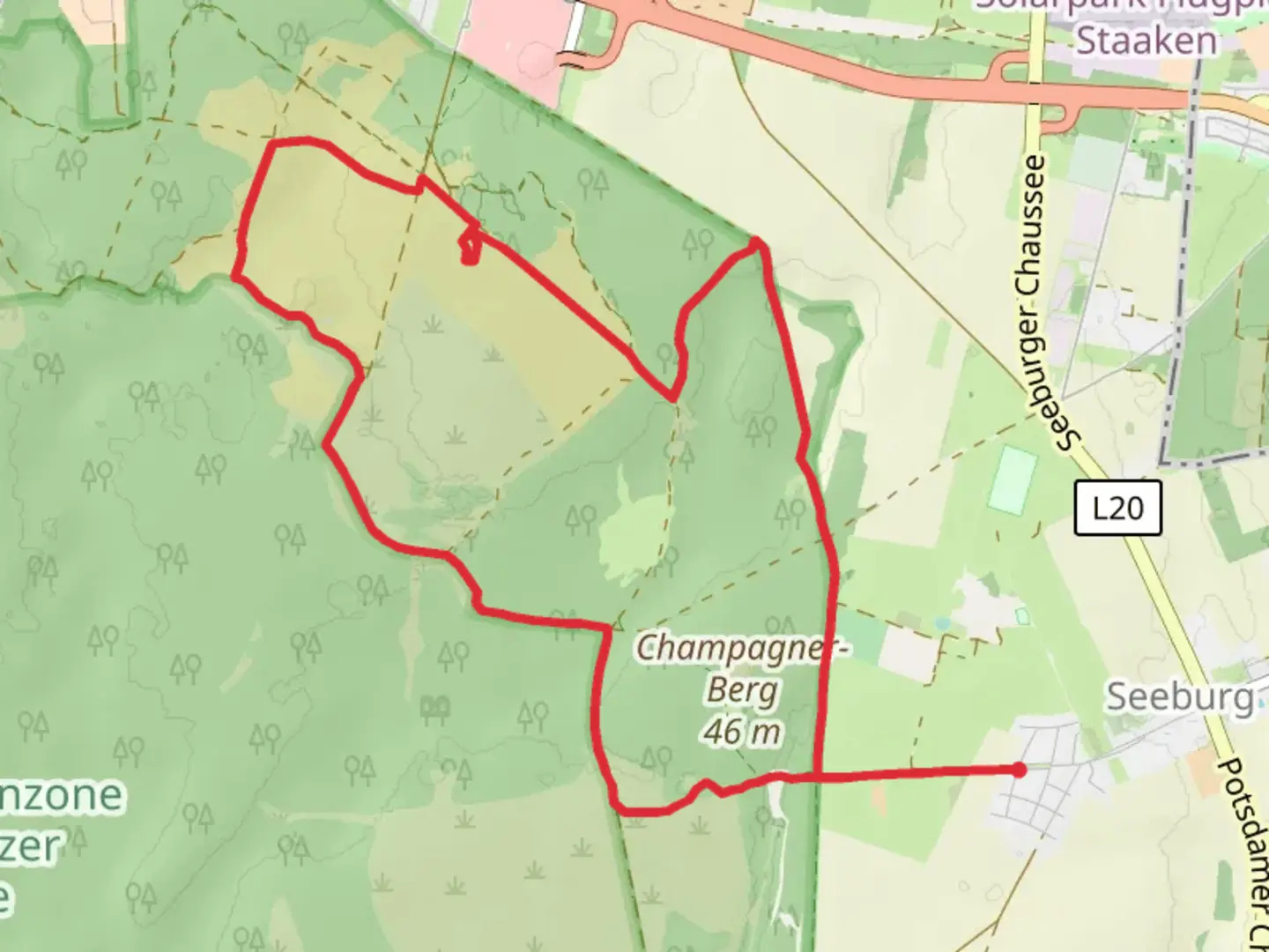 An image depicting the trail Rundwanderweg Havelpark - Hasenheide and Doeberitzer Heide and its surrounding area.