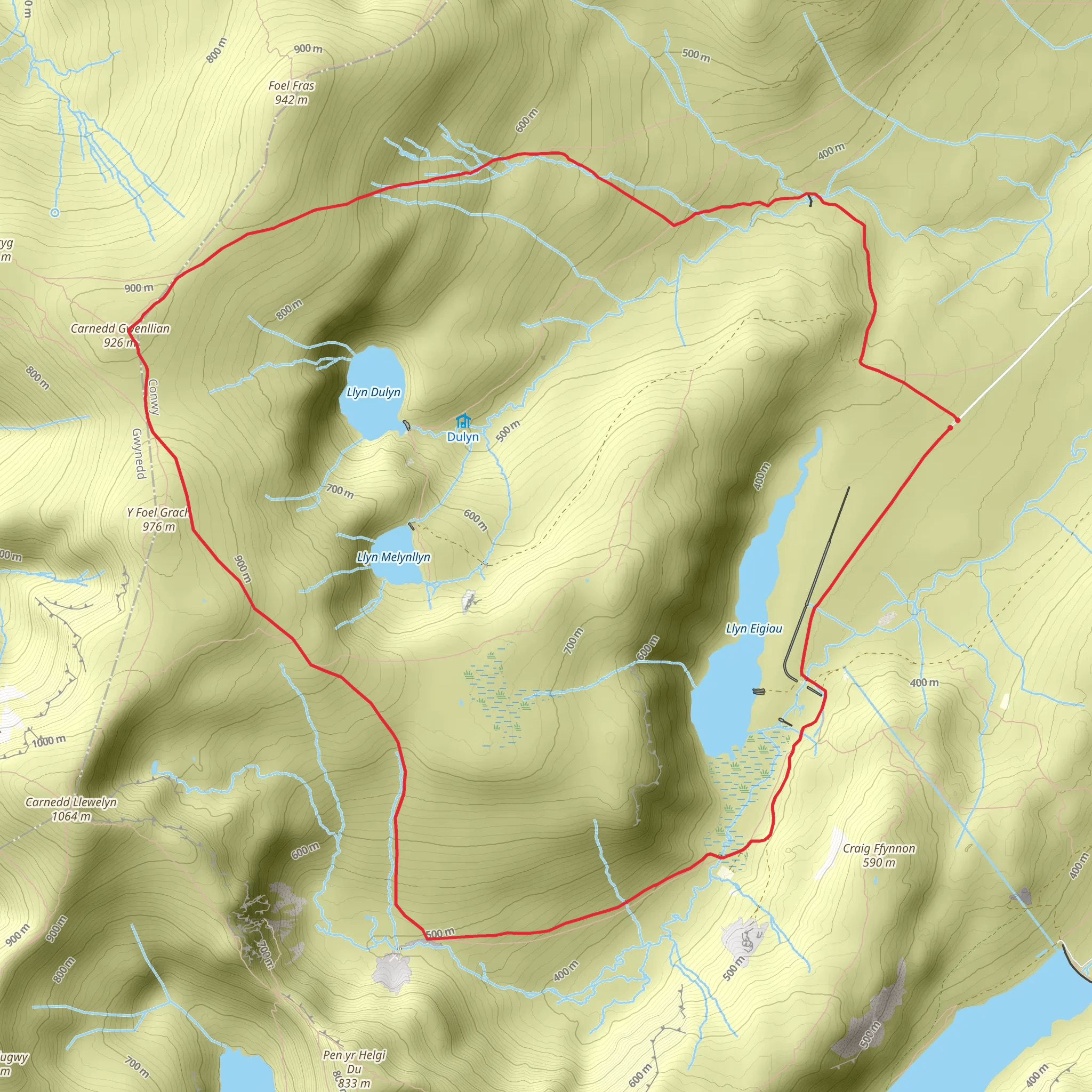 Garnedd Uchaf and Llyn Eigiau nr Tal-y-Bont mobile static map