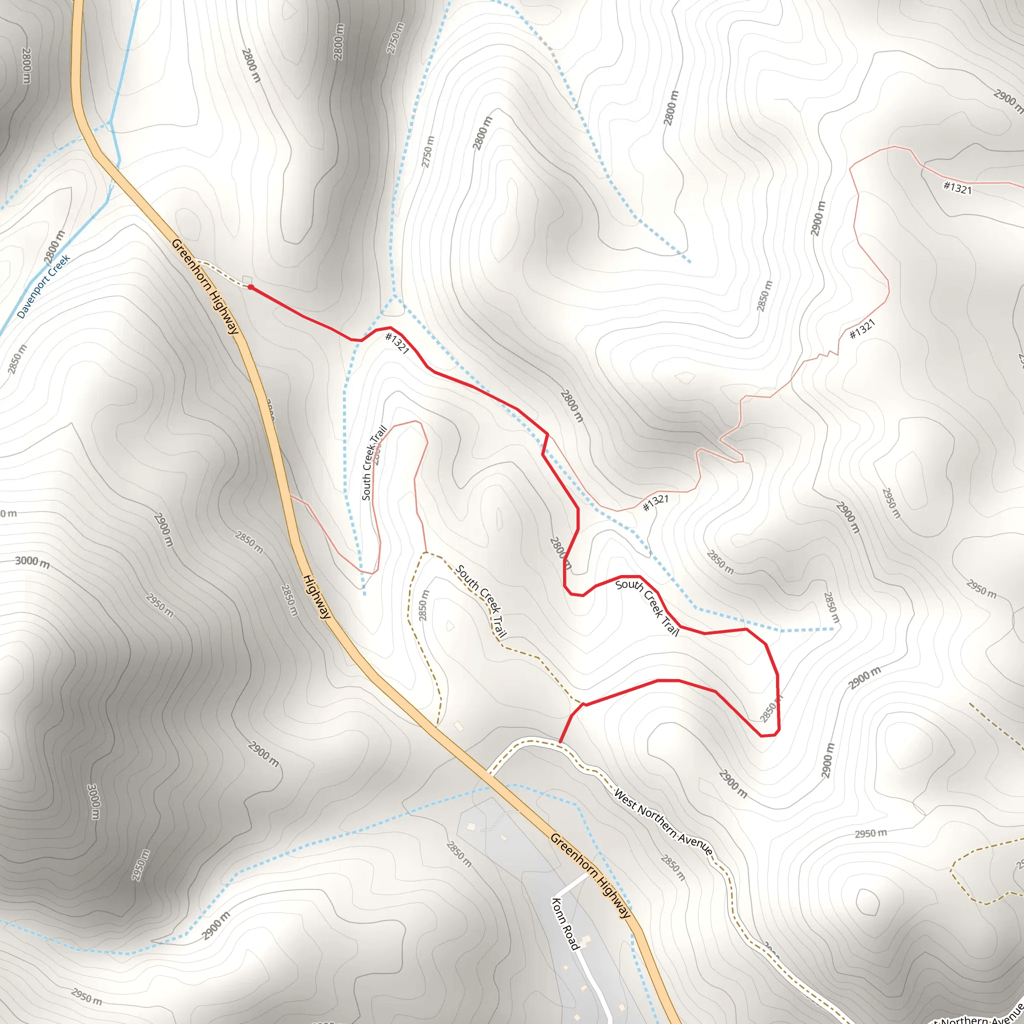 South Creek Trail from Greenhorn Highway mobile static map