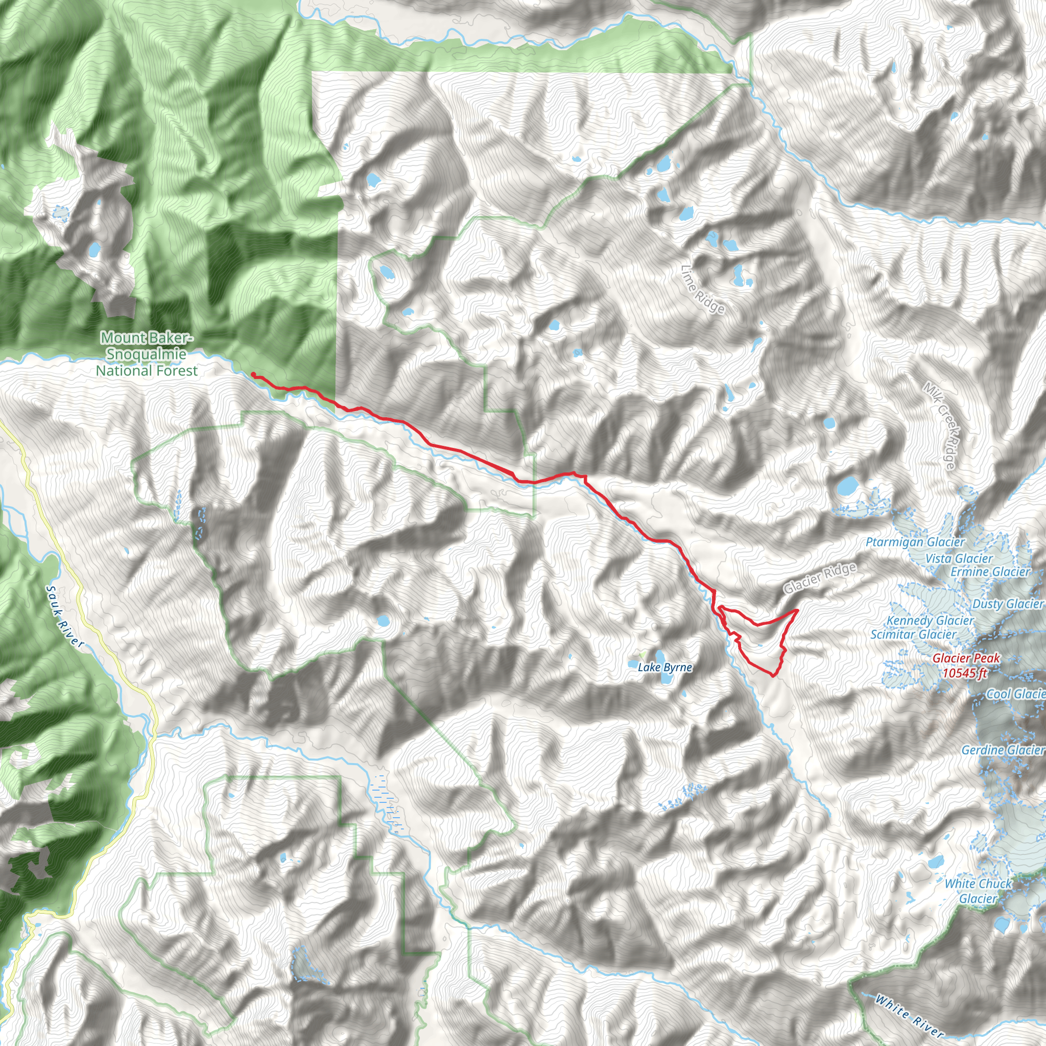Old White Chuck Road, White Chuck River and Kennedy Ridge Loop Trail mobile static map