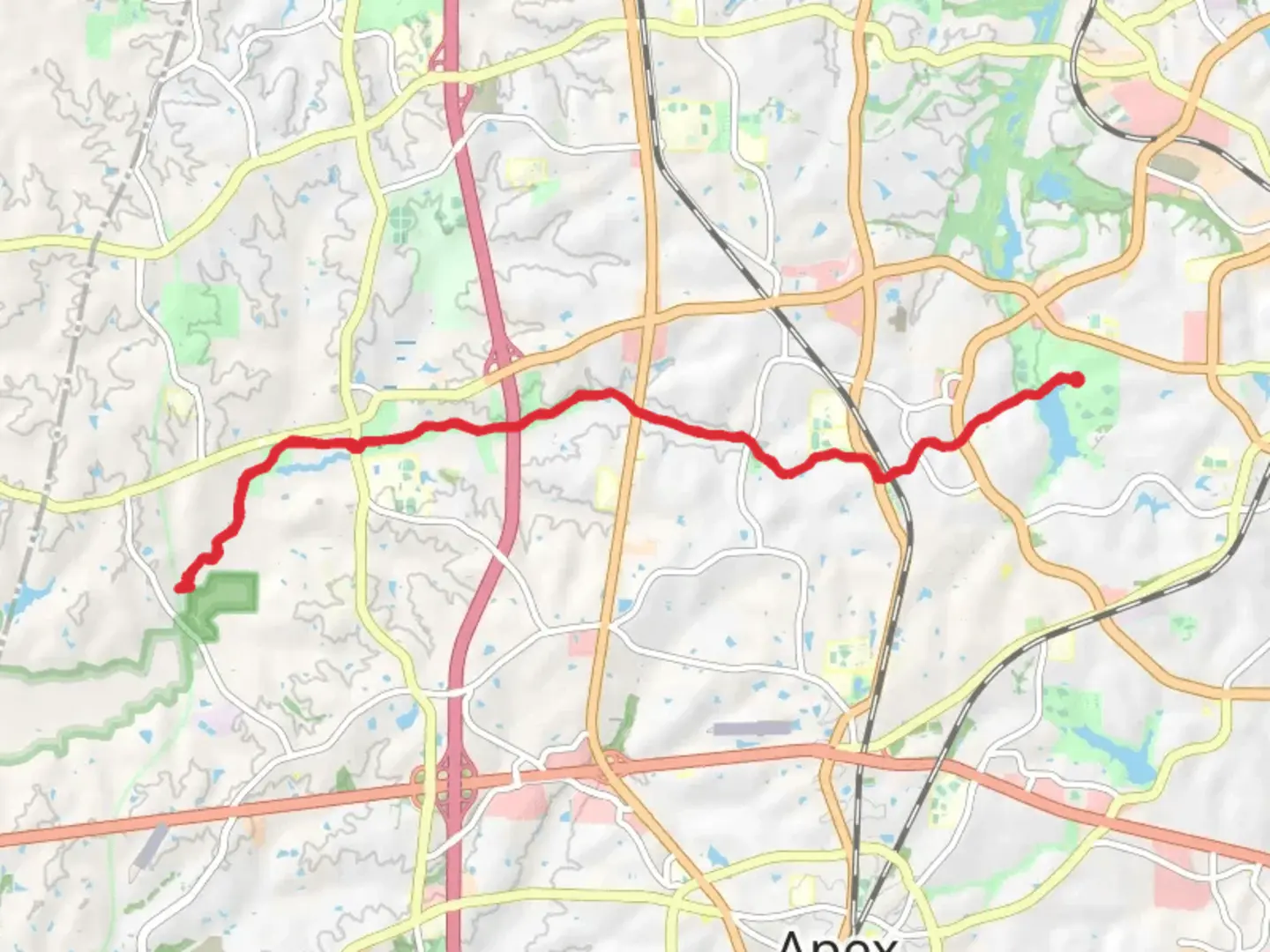 An image depicting the trail White Oak Creek Greenway and its surrounding area.