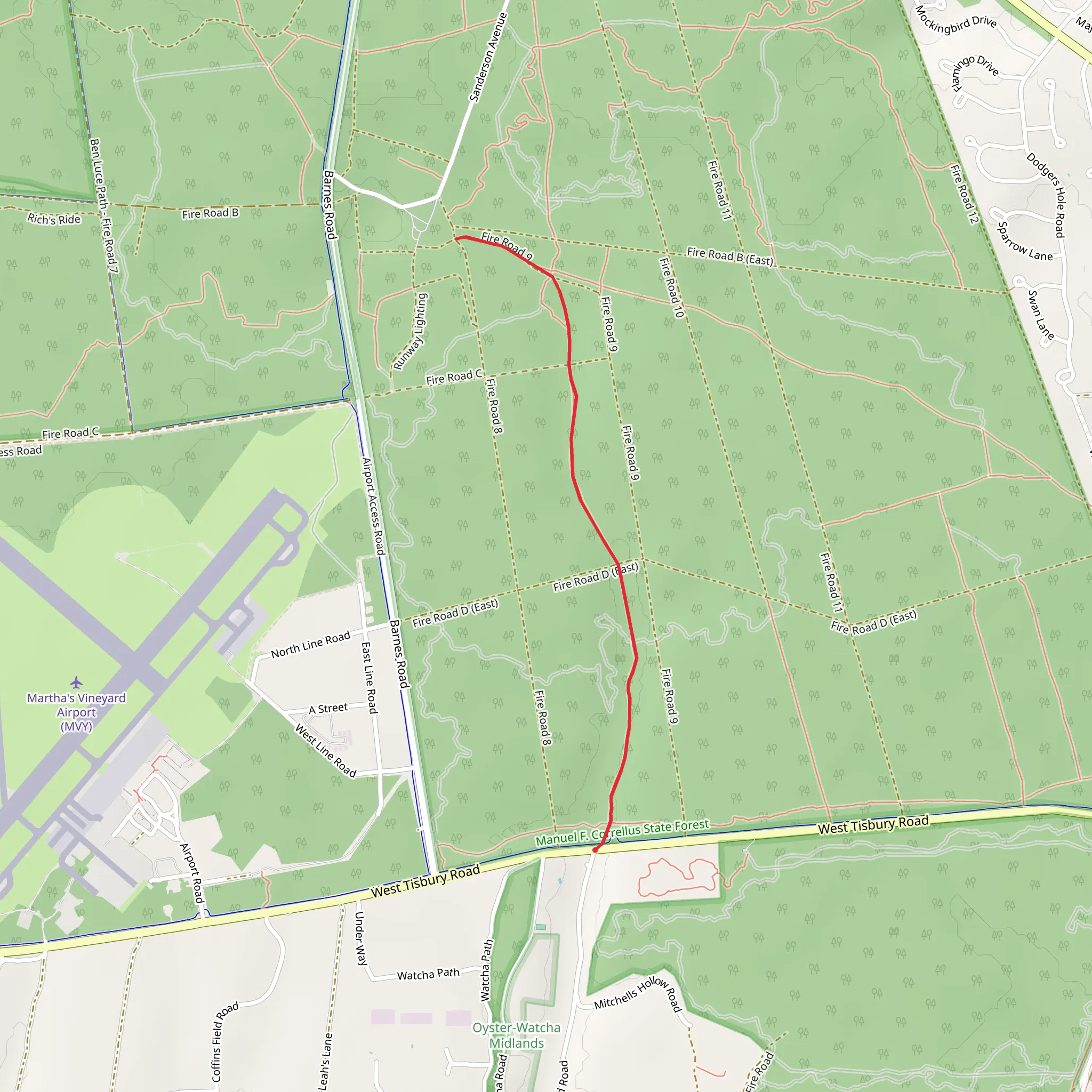 West Tisbury Road North Trail mobile static map